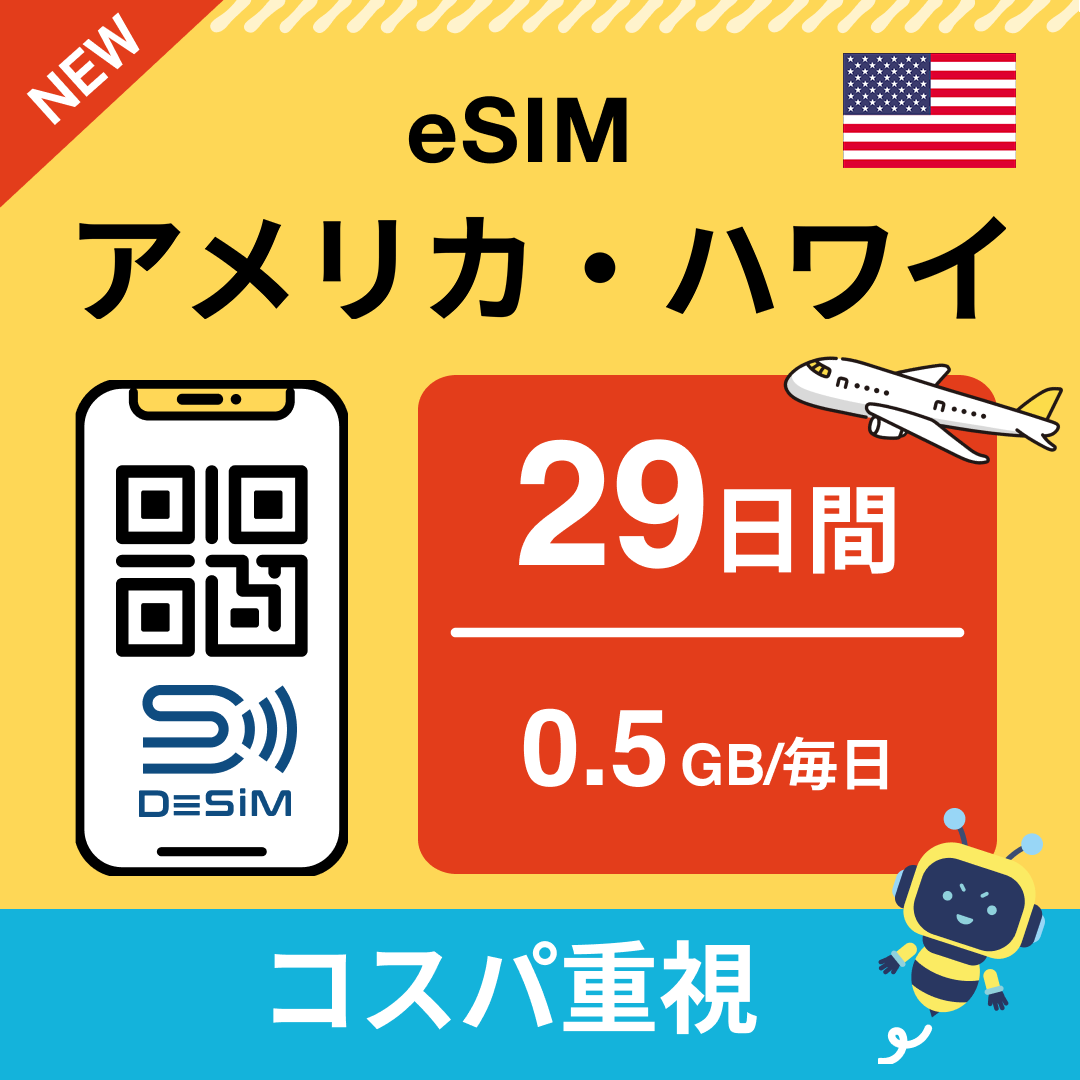 アメリカ eSIM(21~30日間)500MB~50GB選択可能 即日開通 テザリング対応