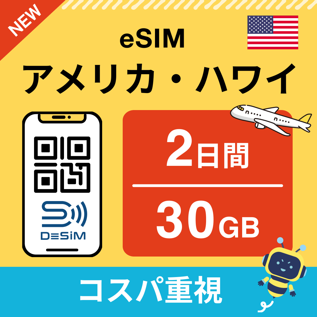 アメリカ eSIM( 1~10日間)500MB~50GB選択可能 即日開通 テザリング対応
