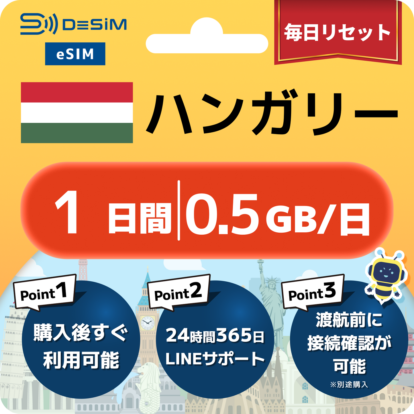 ハンガリー eSIM（ 1~10日間）500MB～50GB選択可能 即日開通 テザリング対応