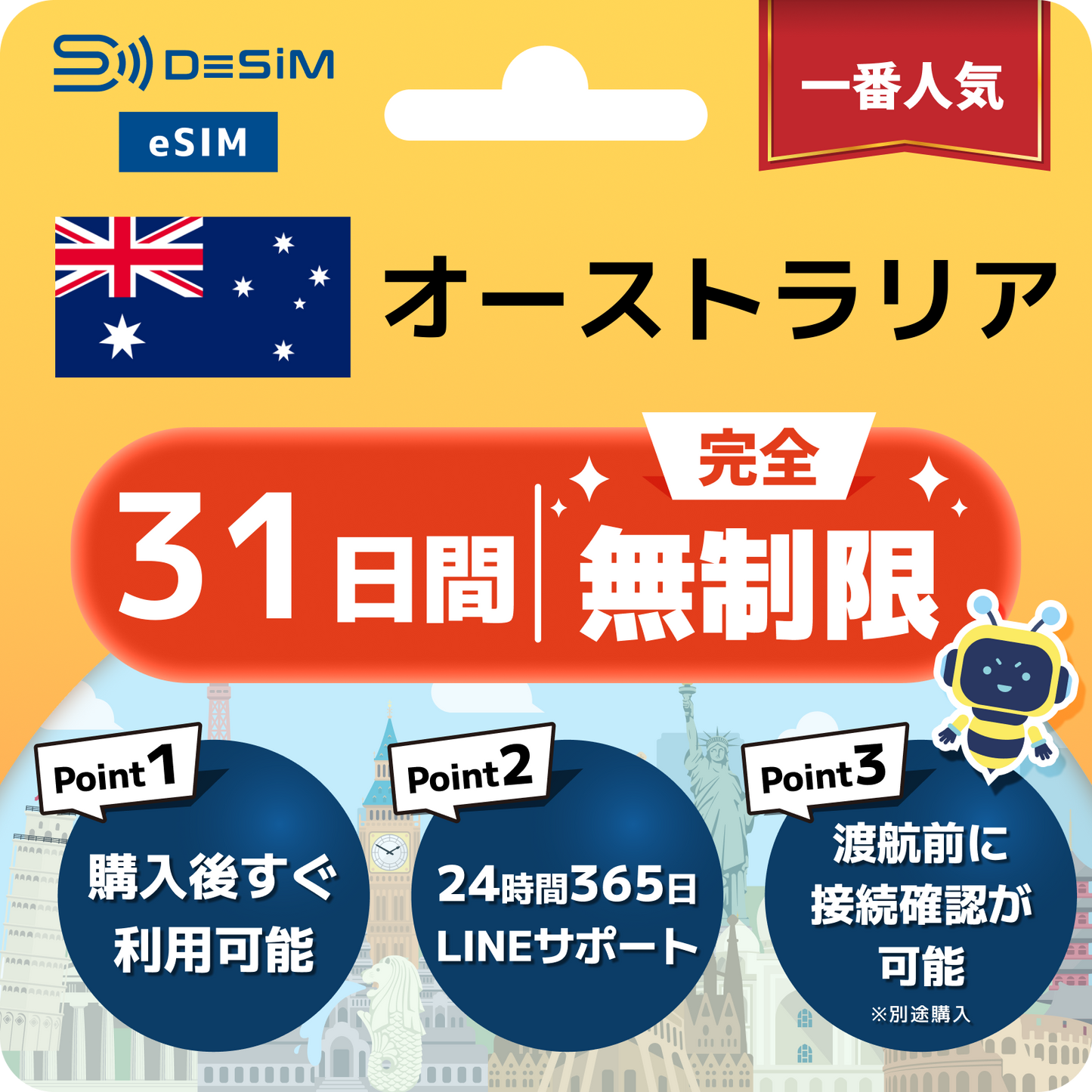 オーストラリア eSIM（1~35日間） 完全無制限eSIM 即日開通 テザリング対応