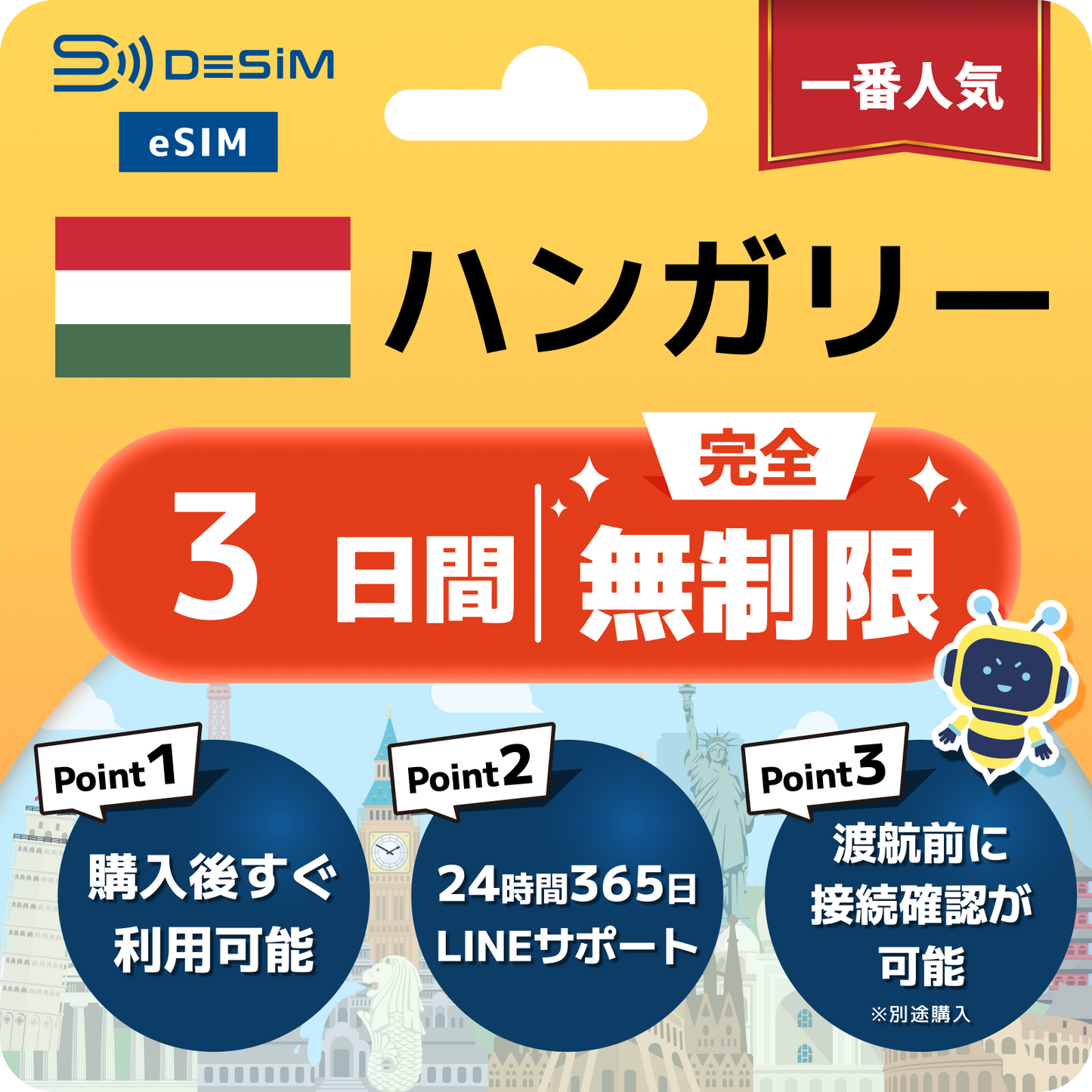 ハンガリー eSIM（1~30日間） 完全無制限eSIM 即日開通 テザリング対応