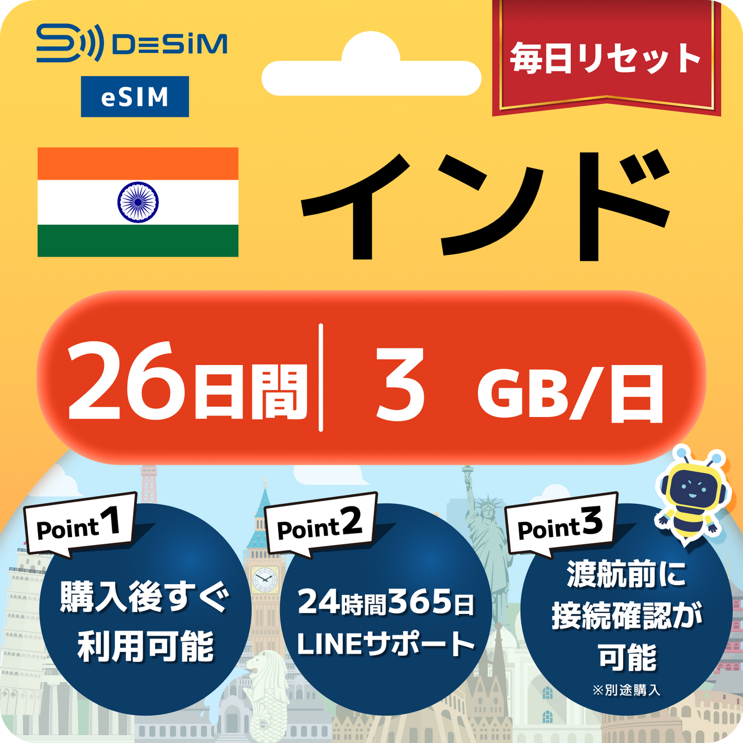 インド eSIM（21~30日間）500MB～50GB選択可能 即日開通 テザリング対応