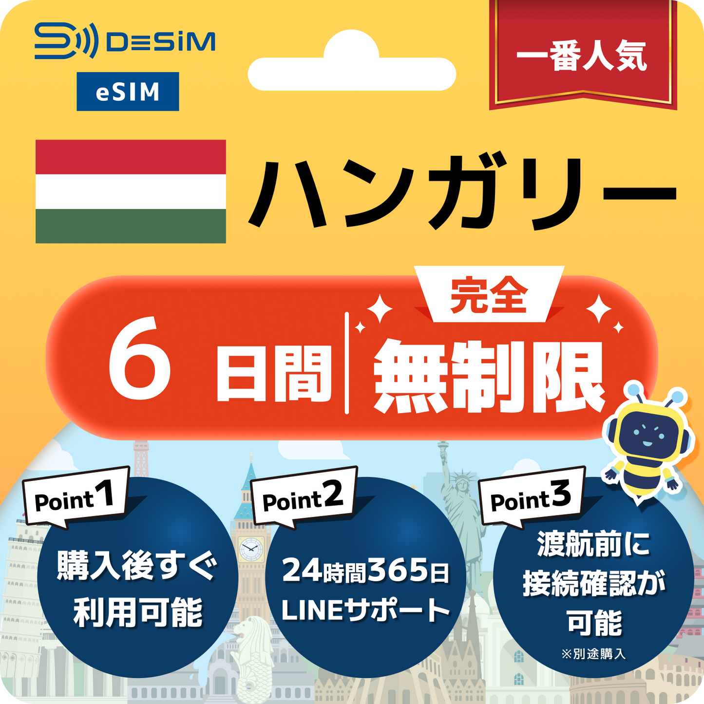 ハンガリー eSIM（1~30日間） 完全無制限eSIM 即日開通 テザリング対応