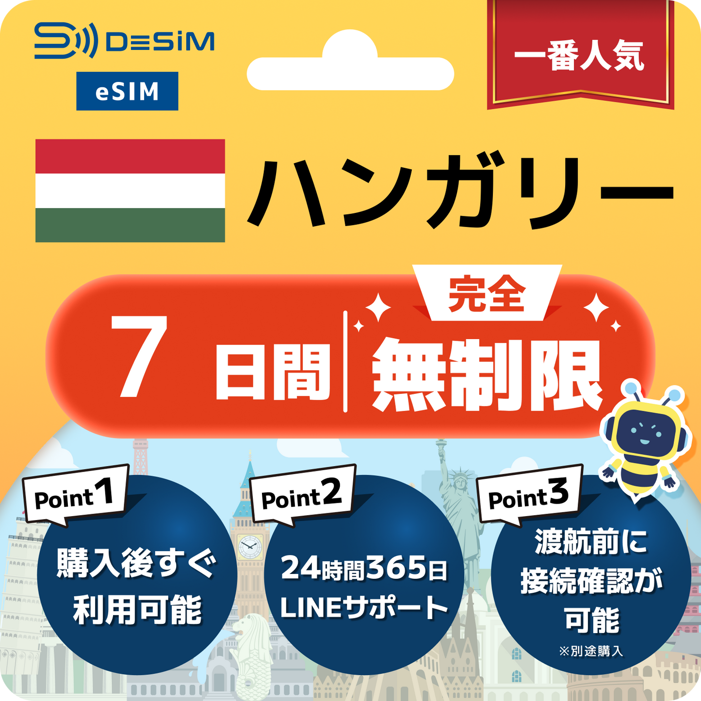 ハンガリー eSIM（1~30日間） 完全無制限eSIM 即日開通 テザリング対応