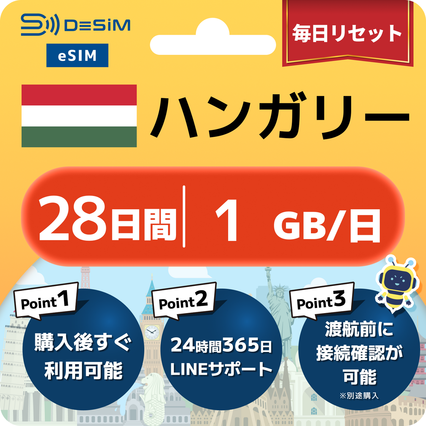 ハンガリー eSIM（21~30日間）500MB～50GB選択可能 即日開通 テザリング対応