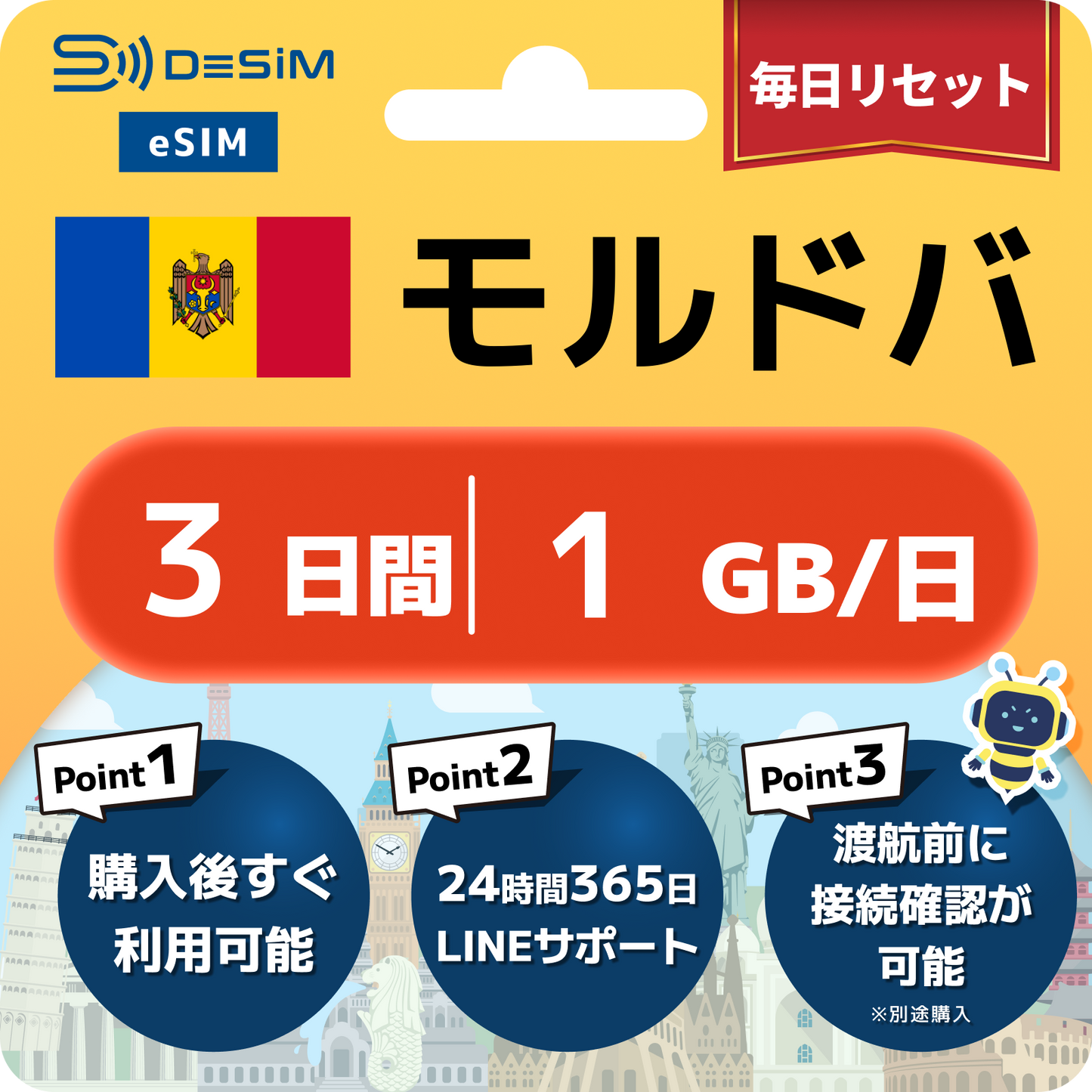 モルドバ eSIM（ 1~10日間）500MB～50GB選択可能 即日開通 テザリング対応