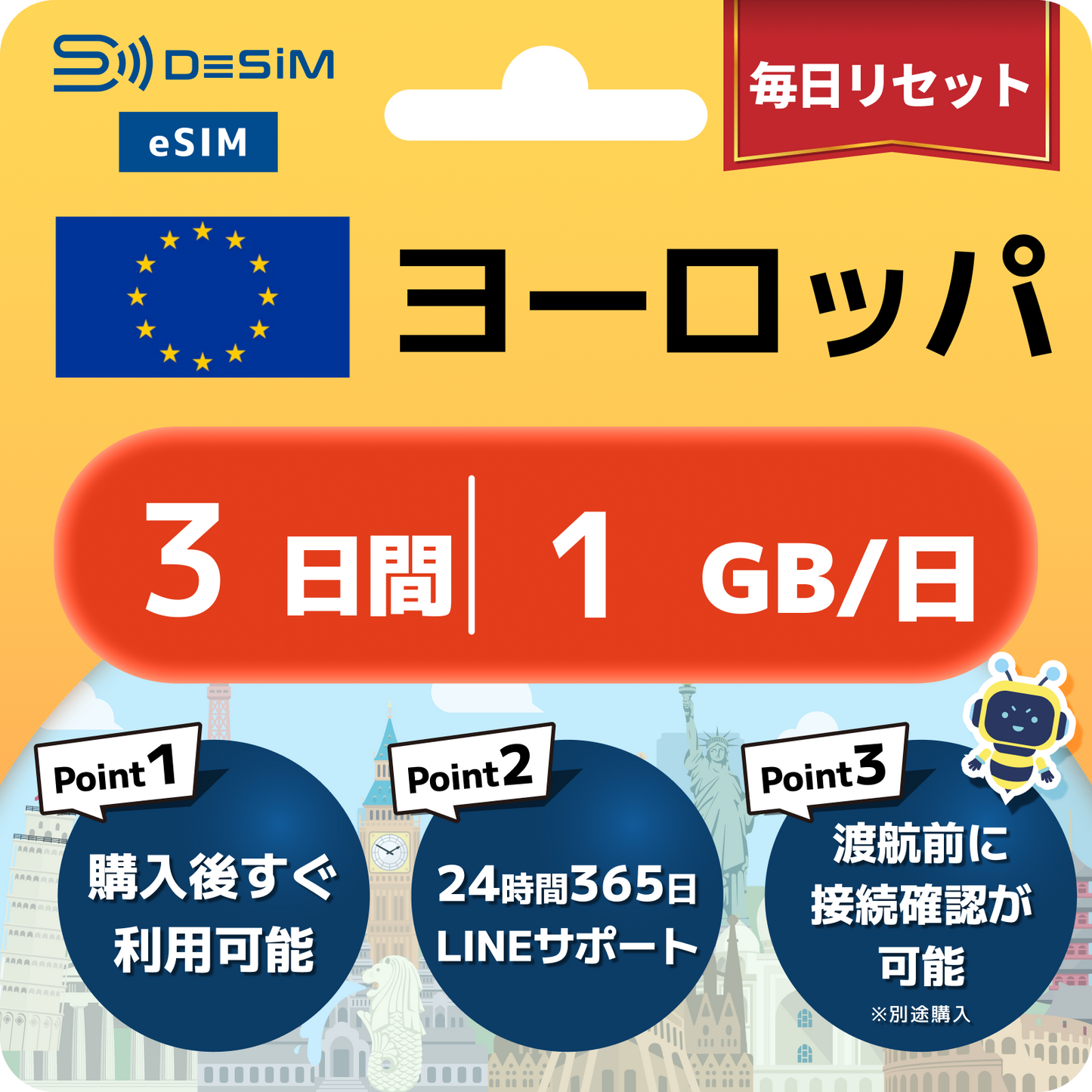 ヨーロッパ eSIM（ 1~10日間）500MB～50GB選択可能 即日開通 テザリング対応