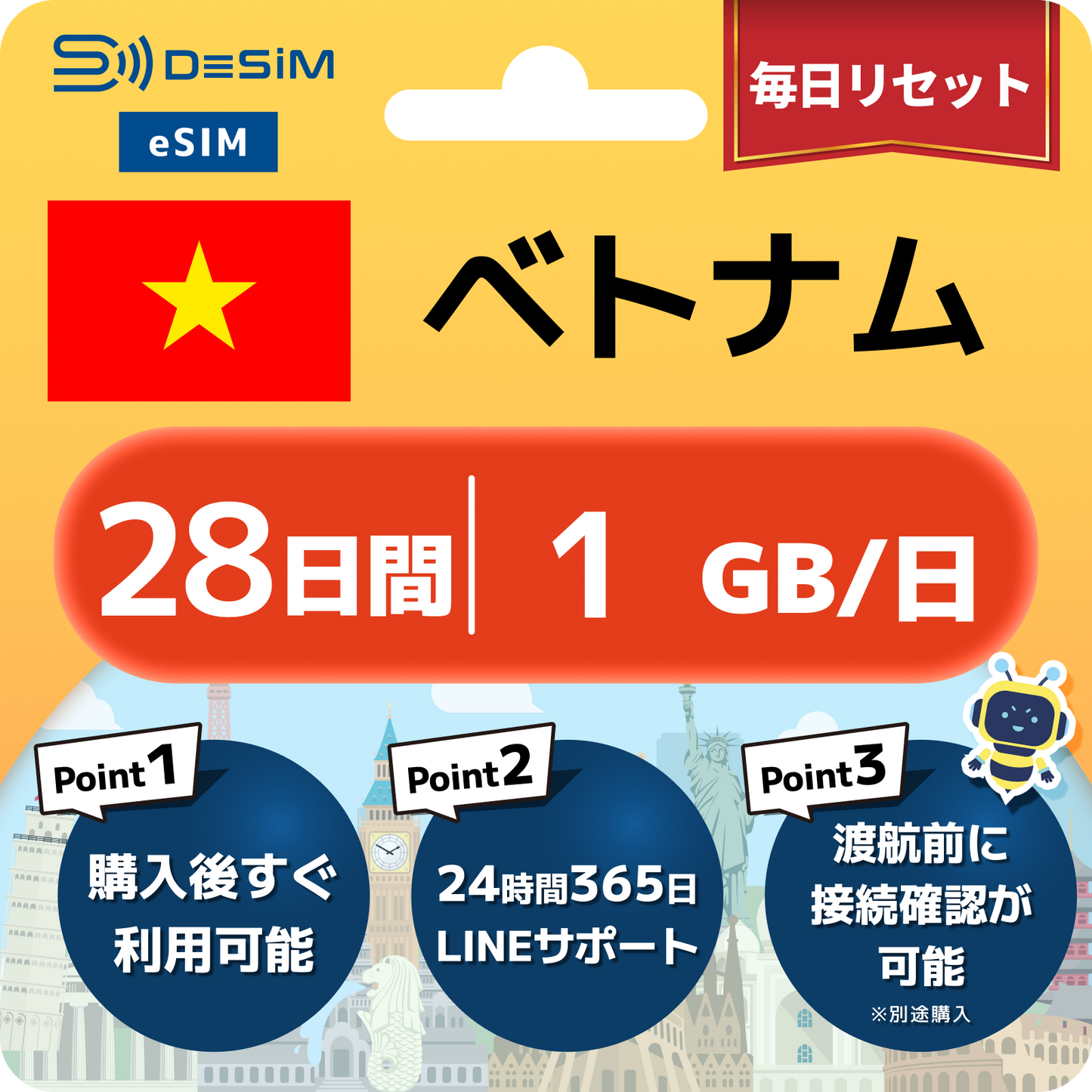ベトナム eSIM（21~30日間）500MB～50GB選択可能 即日開通 テザリング対応