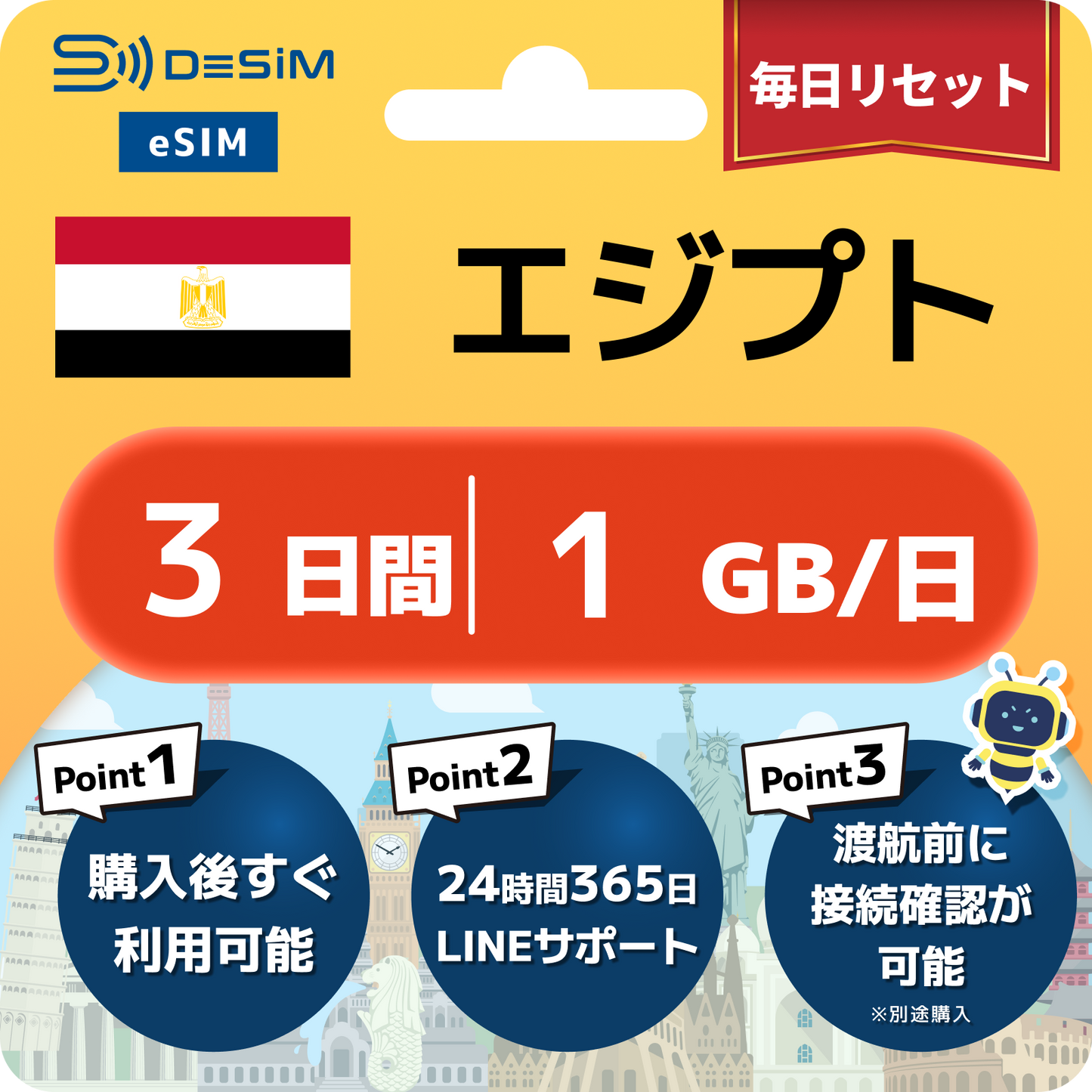 エジプト eSIM 1～30日間