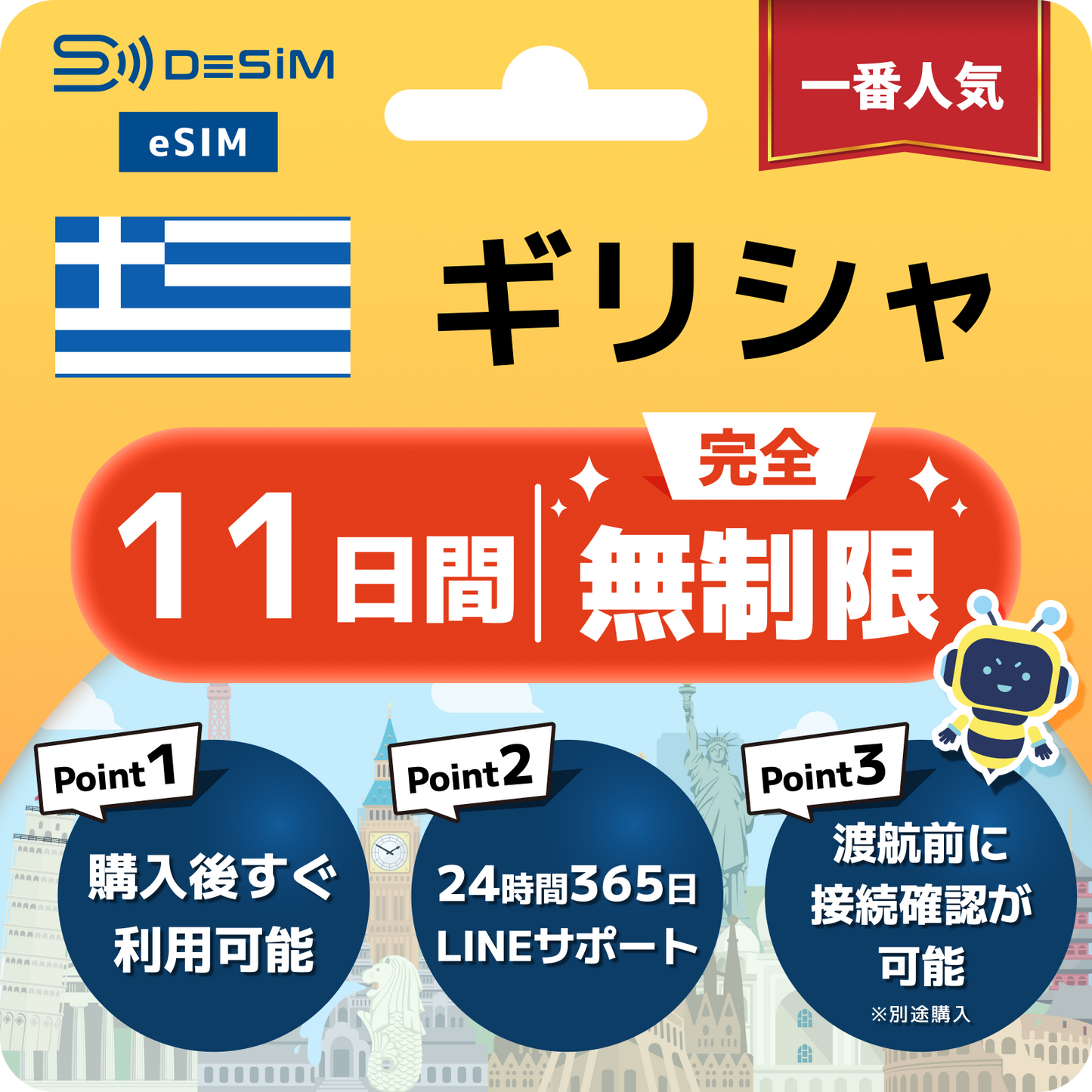 ギリシャ eSIM（1~30日間） 完全無制限eSIM 即日開通 テザリング対応