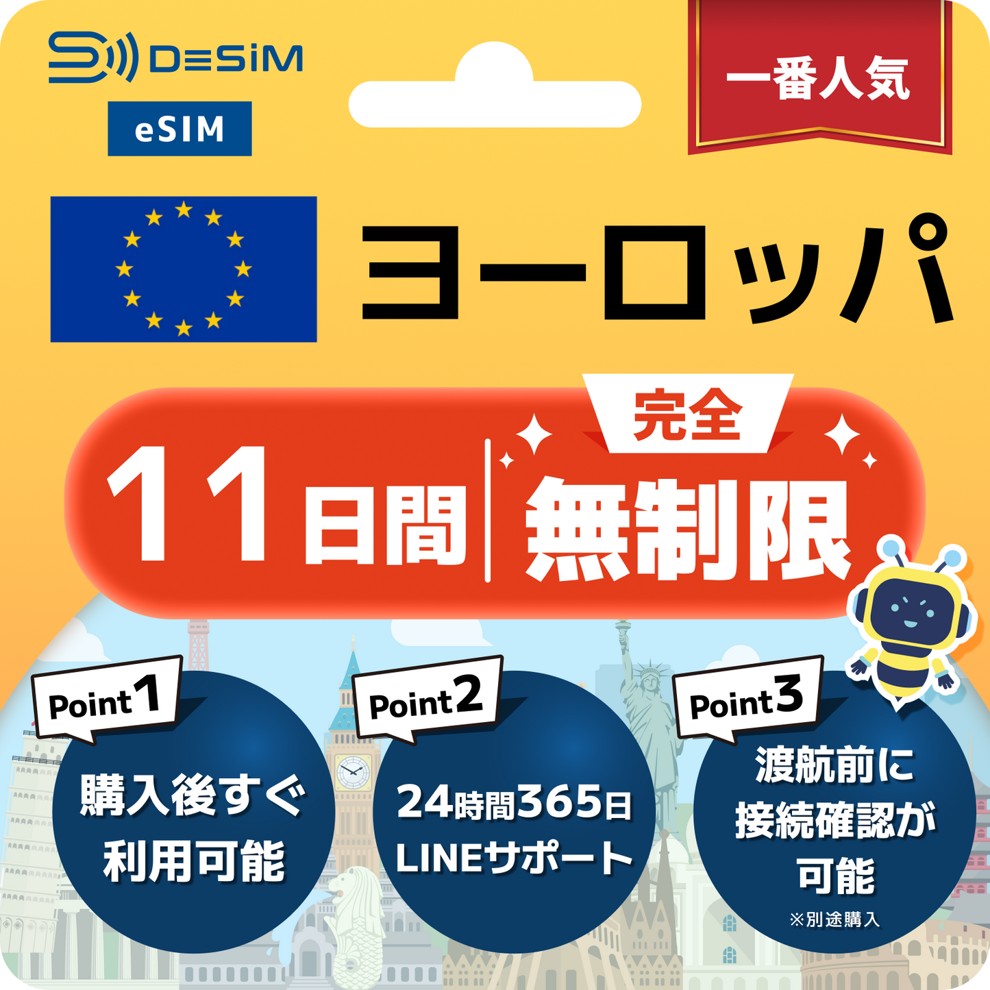 ヨーロッパ eSIM（1~30日間） 完全無制限eSIM 即日開通 テザリング対応