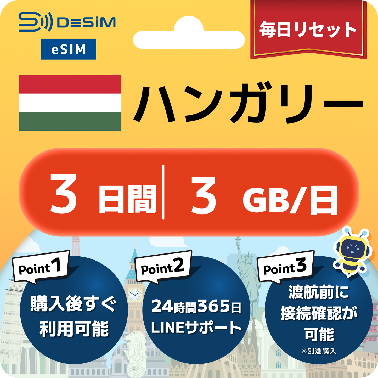 ハンガリー eSIM（ 1~10日間）500MB～50GB選択可能 即日開通 テザリング対応