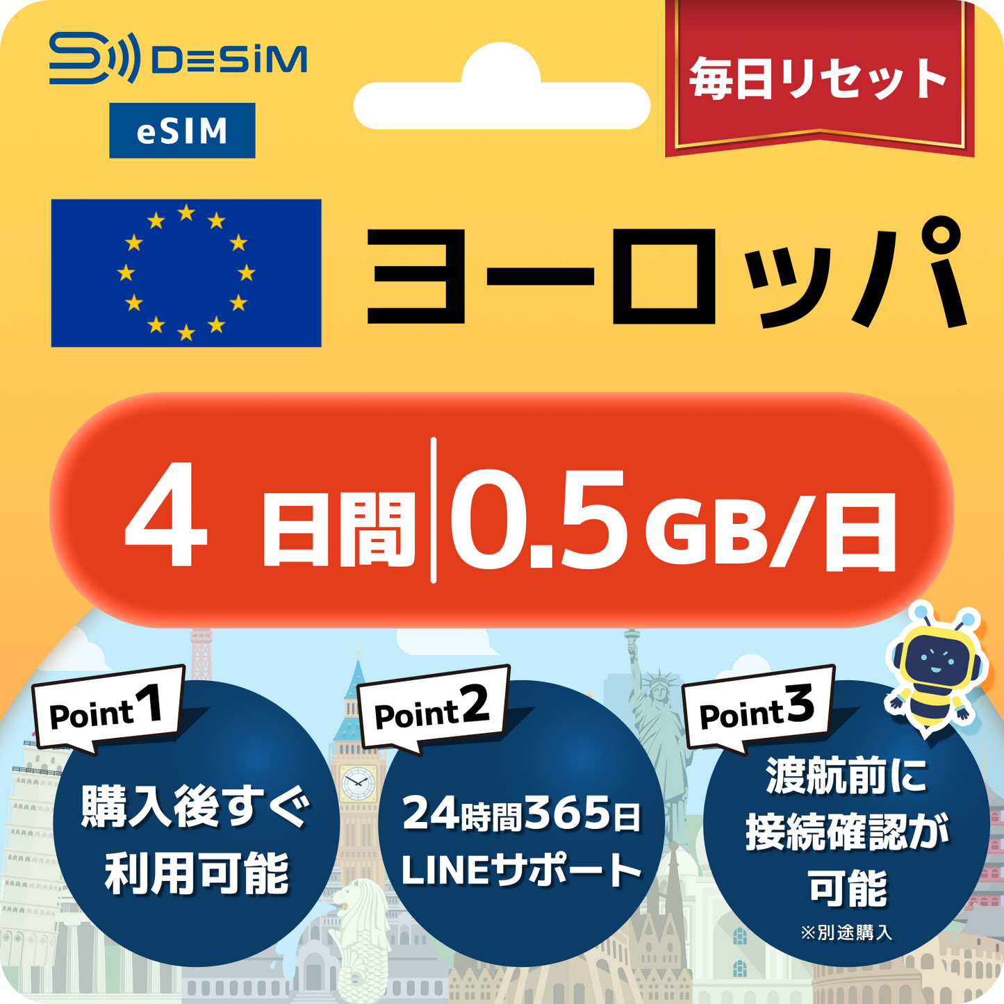 ヨーロッパ eSIM（ 1~10日間）500MB～50GB選択可能 即日開通 テザリング対応