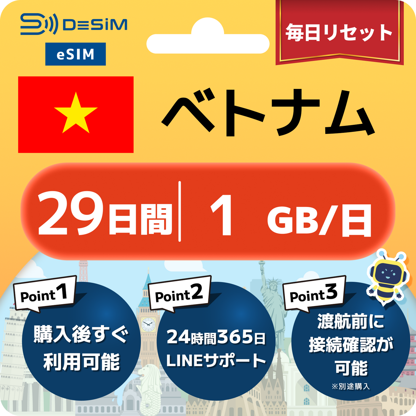 ベトナム eSIM（21~30日間）500MB～50GB選択可能 即日開通 テザリング対応