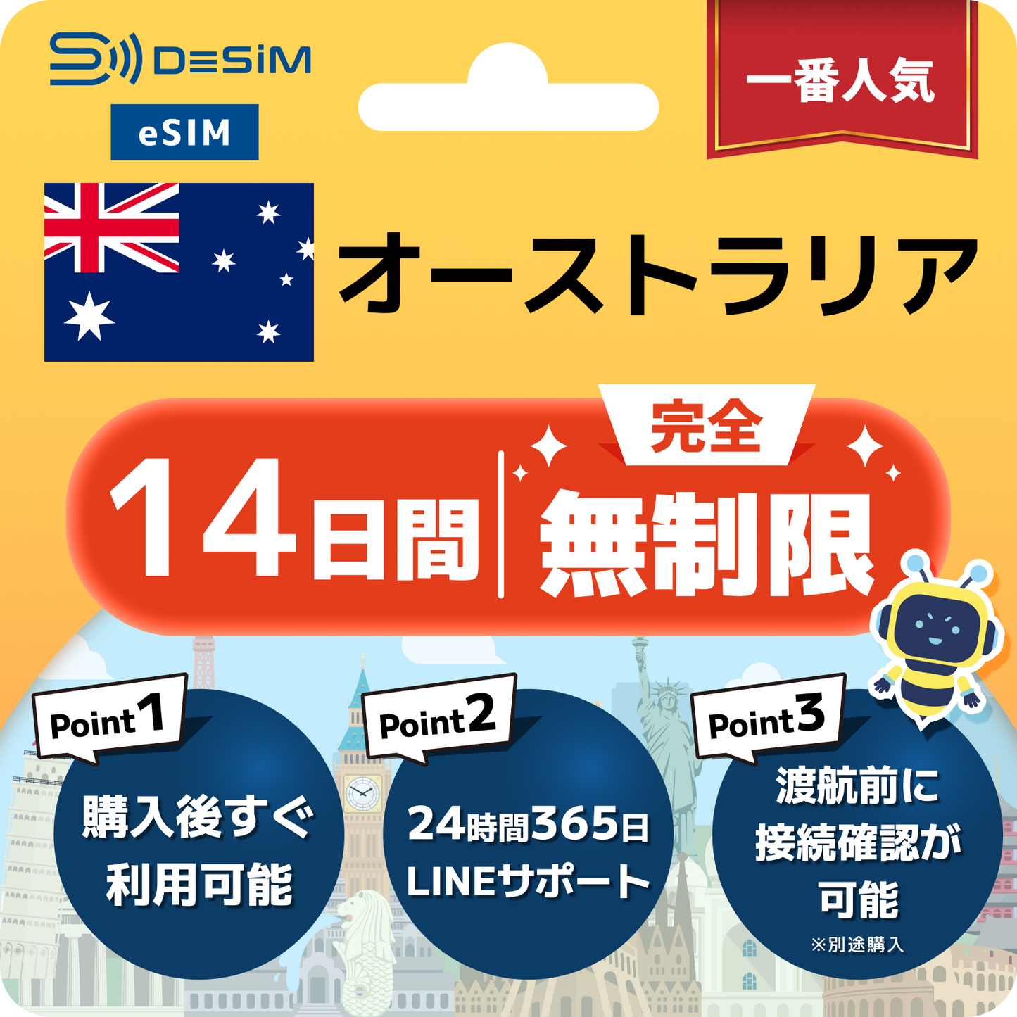 オーストラリア eSIM（1~35日間） 完全無制限eSIM 即日開通 テザリング対応