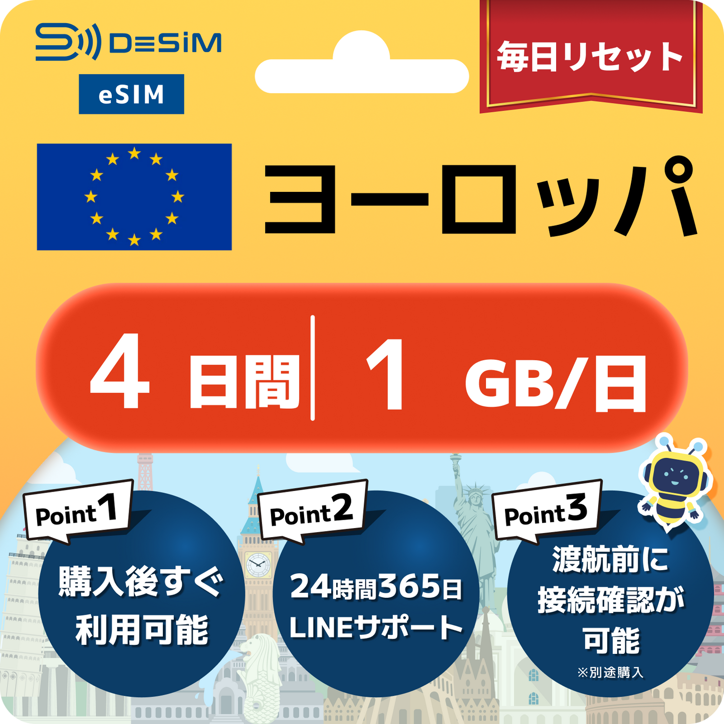 ヨーロッパ eSIM（ 1~10日間）500MB～50GB選択可能 即日開通 テザリング対応