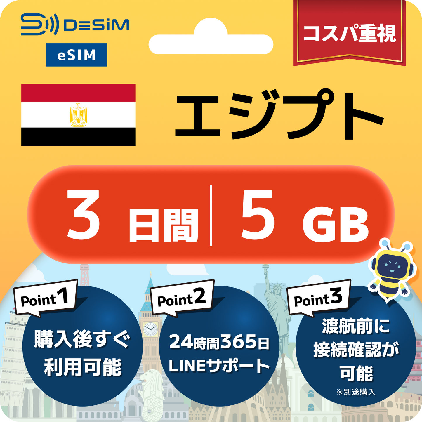 エジプト eSIM 1～30日間