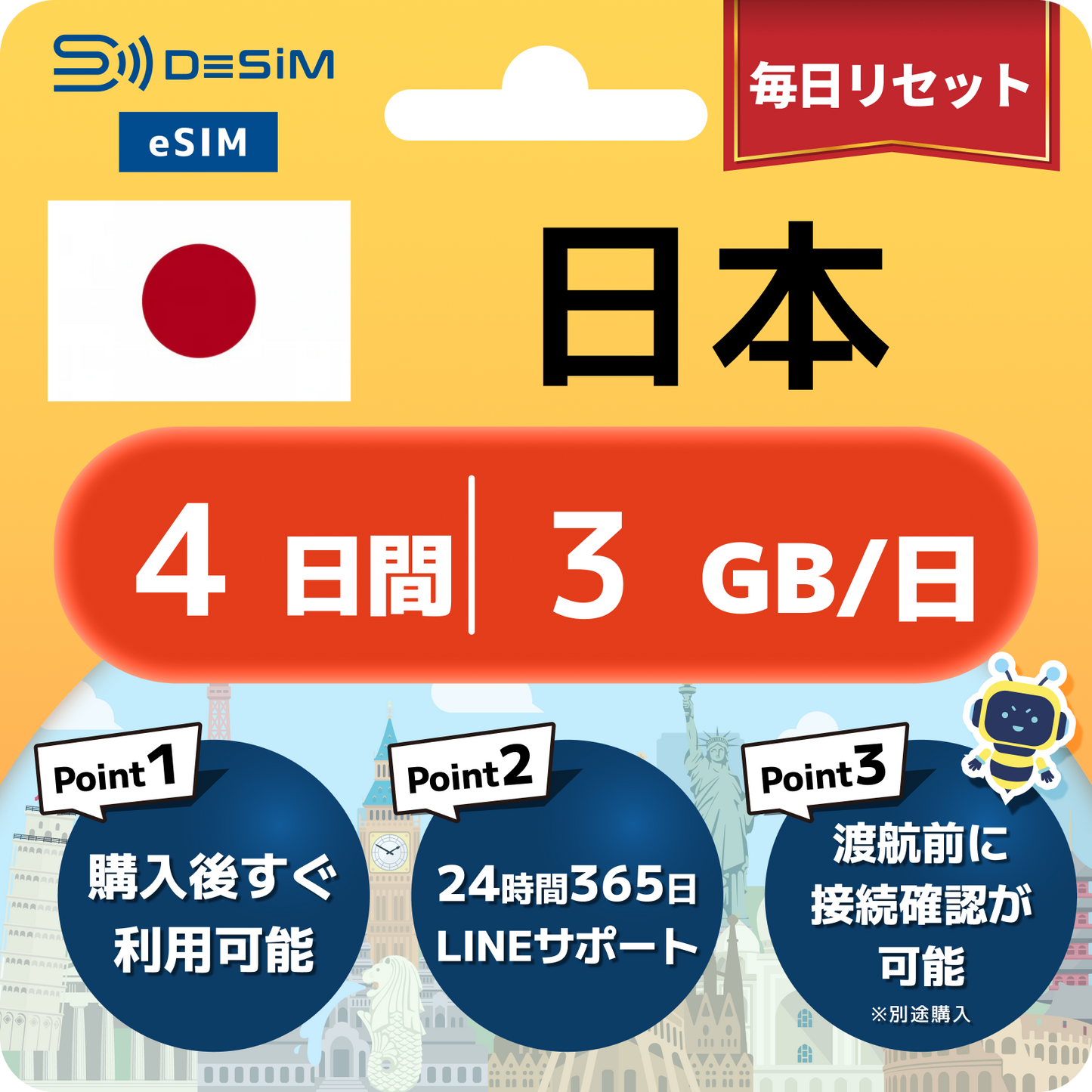 日本 eSIM（ 1~10日間）500MB～50GB選択可能 即日開通 テザリング対応