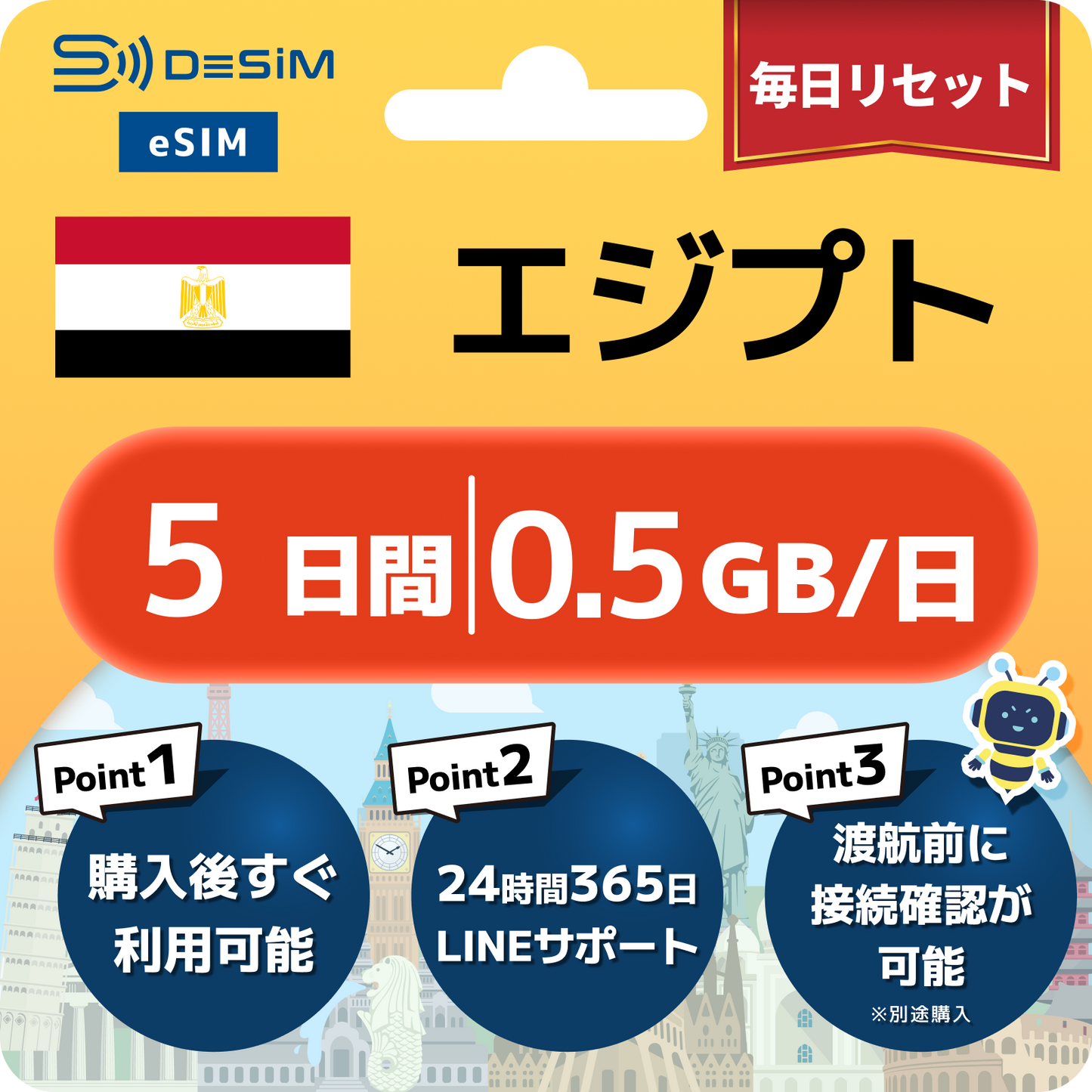 エジプト eSIM 1～30日間