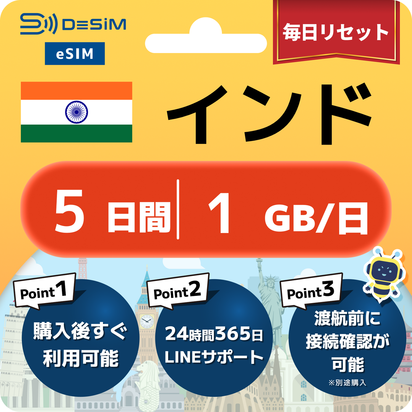 インド eSIM（ 1~10日間）500MB～50GB選択可能 即日開通 テザリング対応