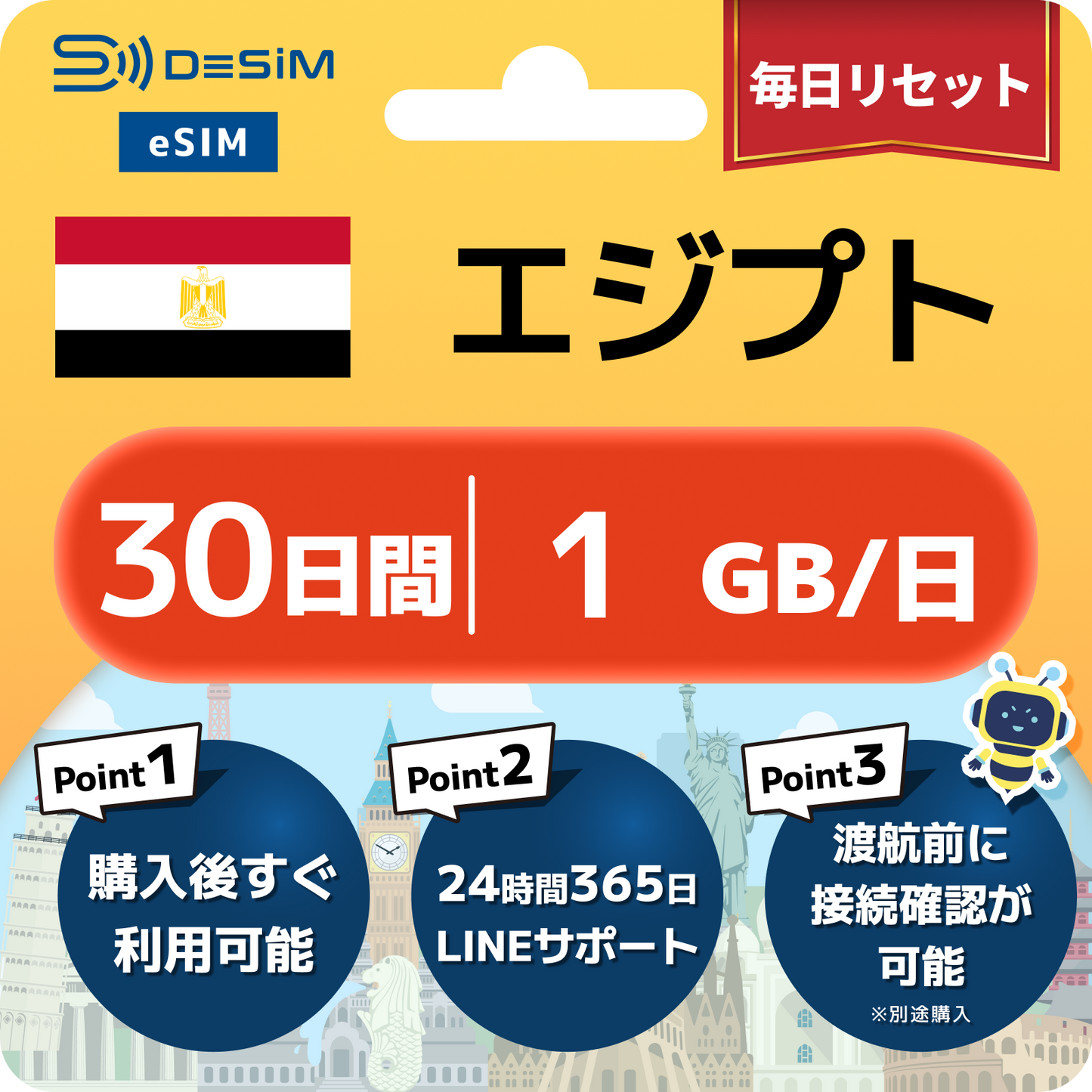 エジプト eSIM 1～30日間