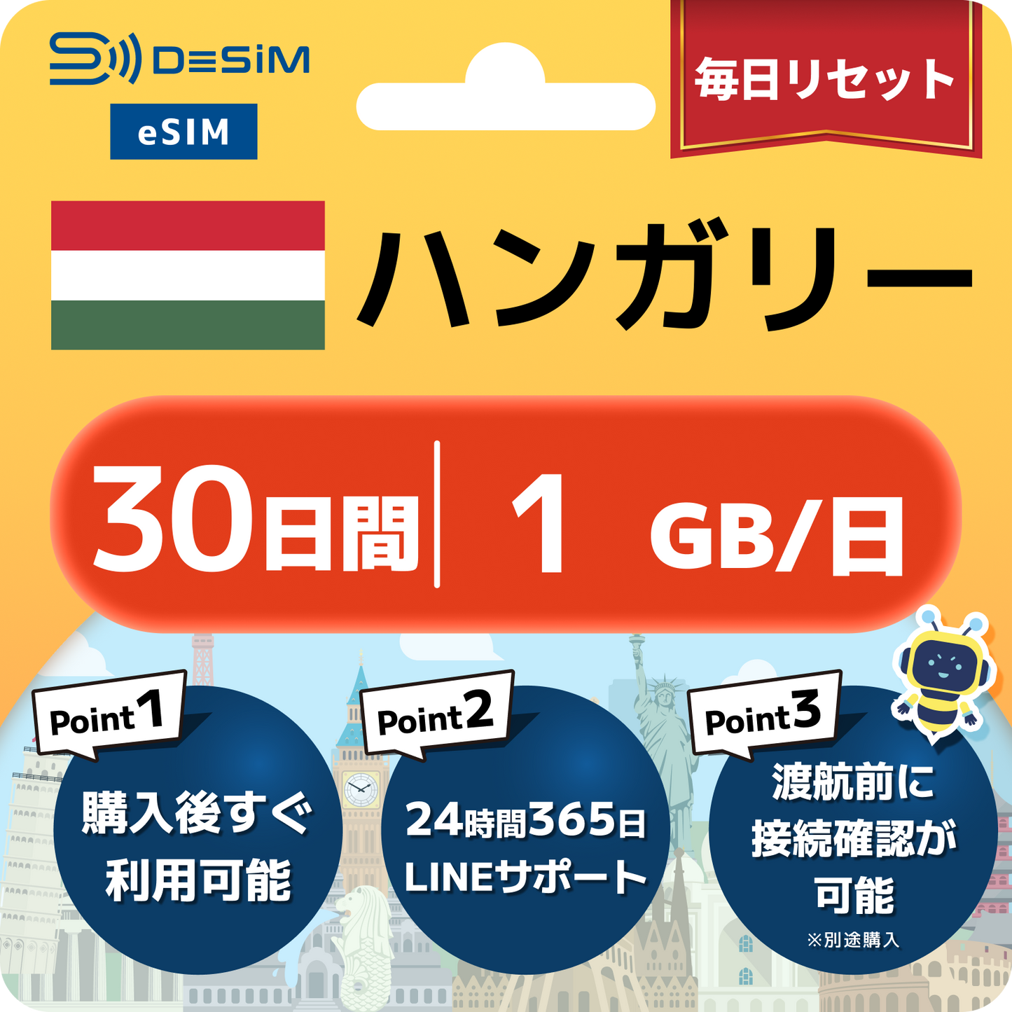 ハンガリー eSIM（21~30日間）500MB～50GB選択可能 即日開通 テザリング対応