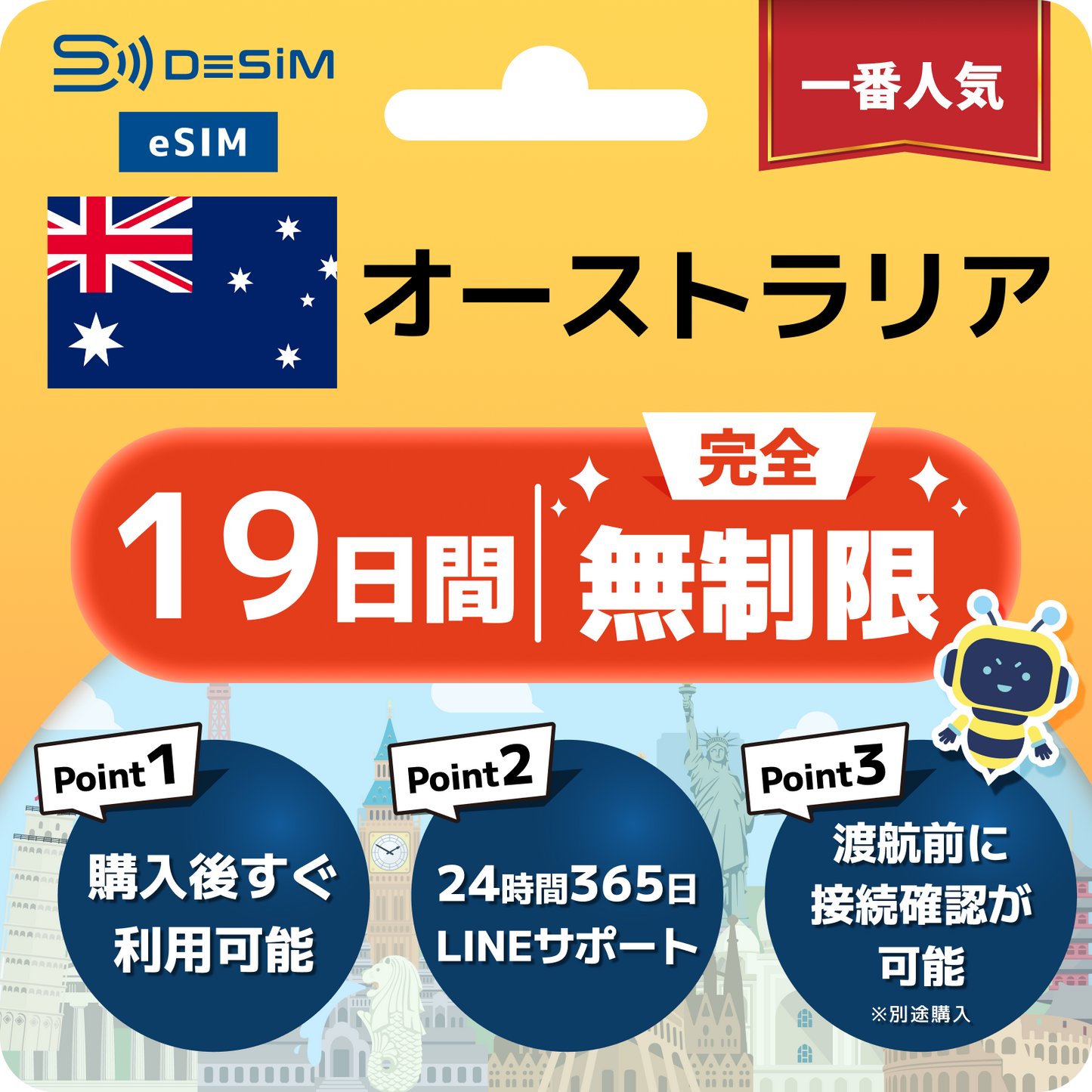 オーストラリア eSIM（1~35日間） 完全無制限eSIM 即日開通 テザリング対応