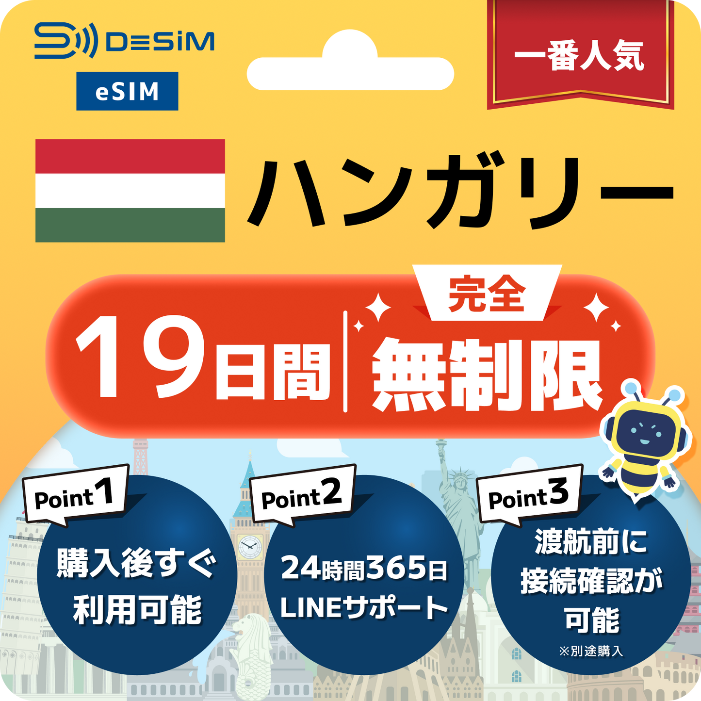 ハンガリー eSIM（1~30日間） 完全無制限eSIM 即日開通 テザリング対応
