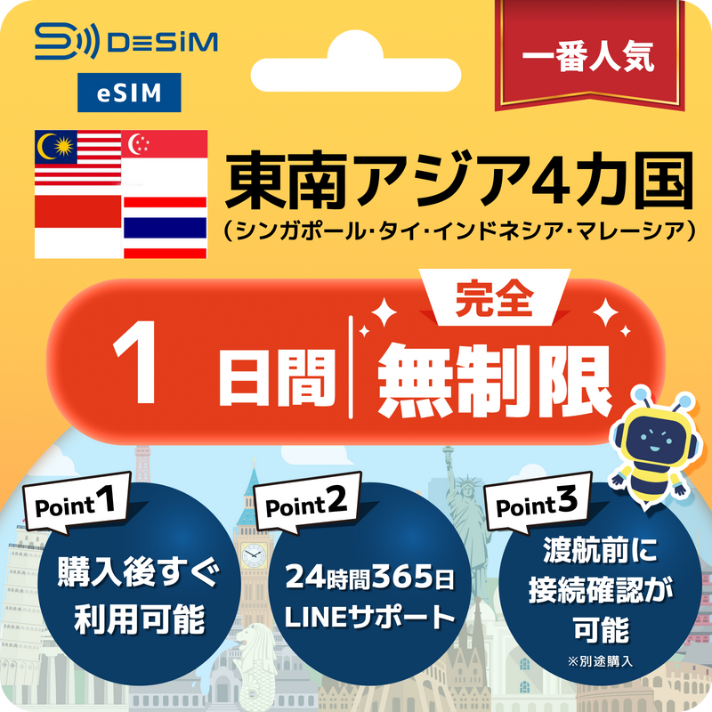 東南アジアeSIM 完全無制限（1〜30日間）