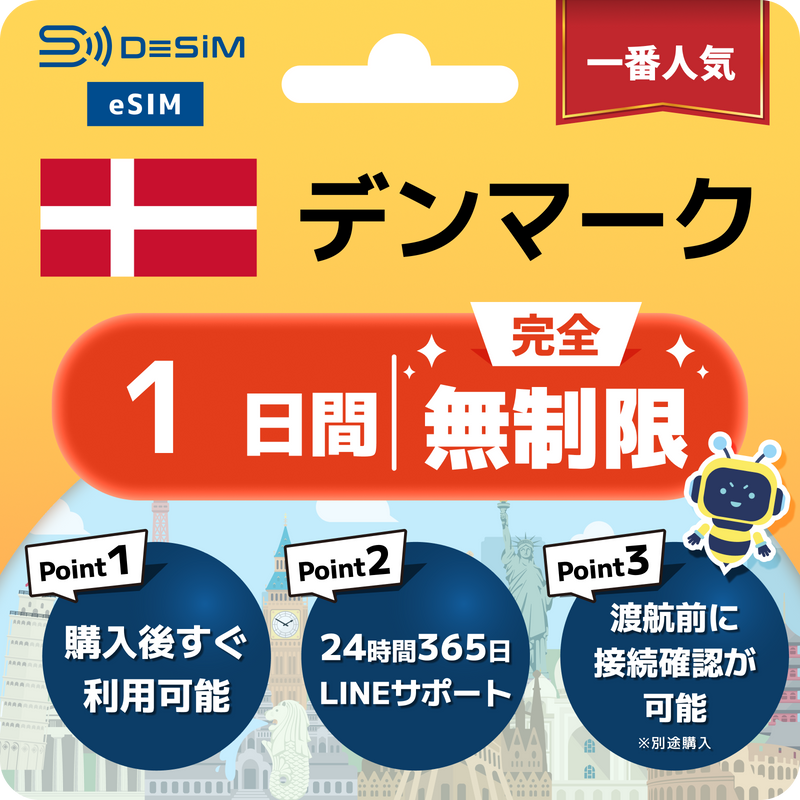 デンマークeSIM 完全無制限（1〜30日間）