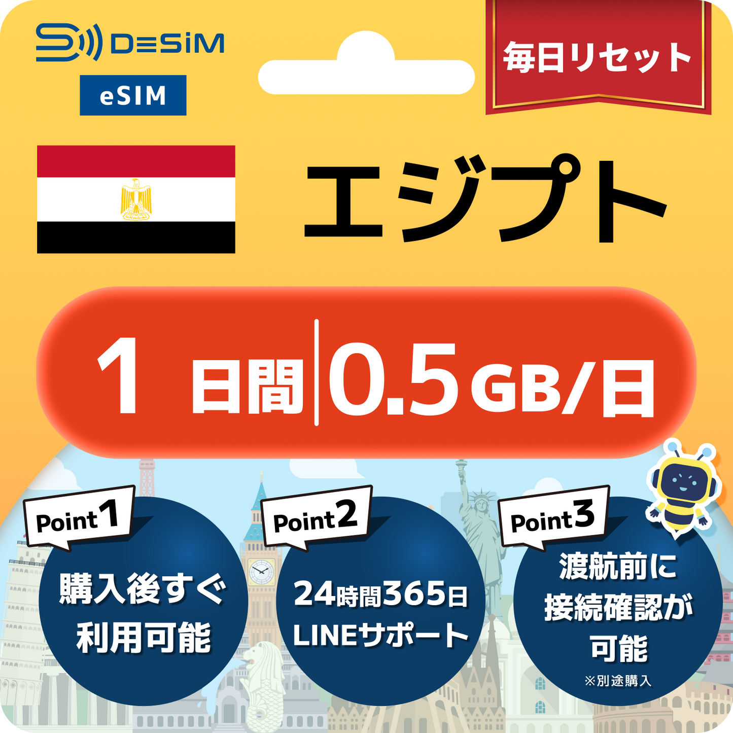 エジプト eSIM 1～30日間