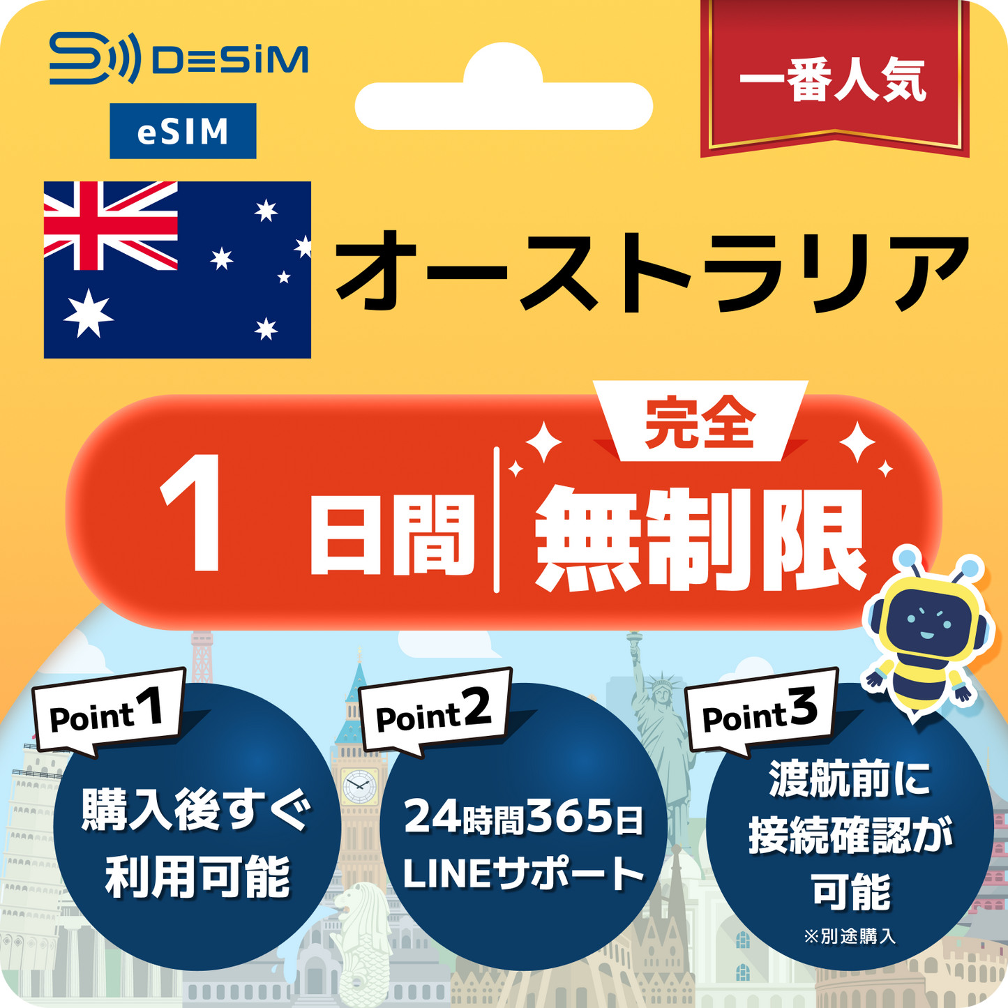 オーストラリア eSIM（1~35日間） 完全無制限eSIM 即日開通 テザリング対応