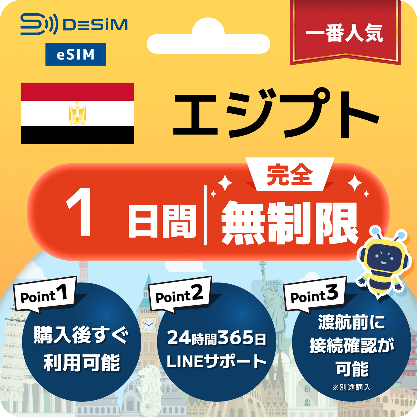 エジプト eSIM 1～30日間