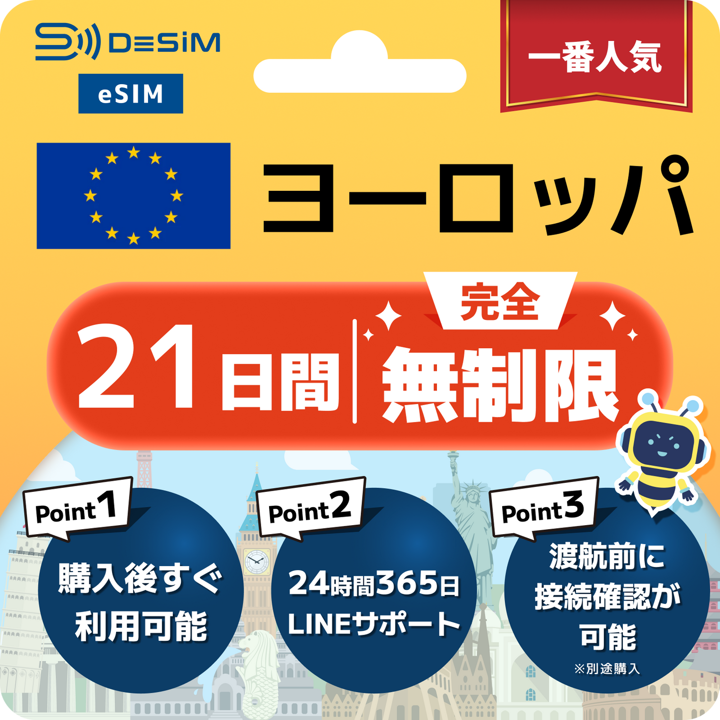 ヨーロッパ eSIM（1~30日間） 完全無制限eSIM 即日開通 テザリング対応