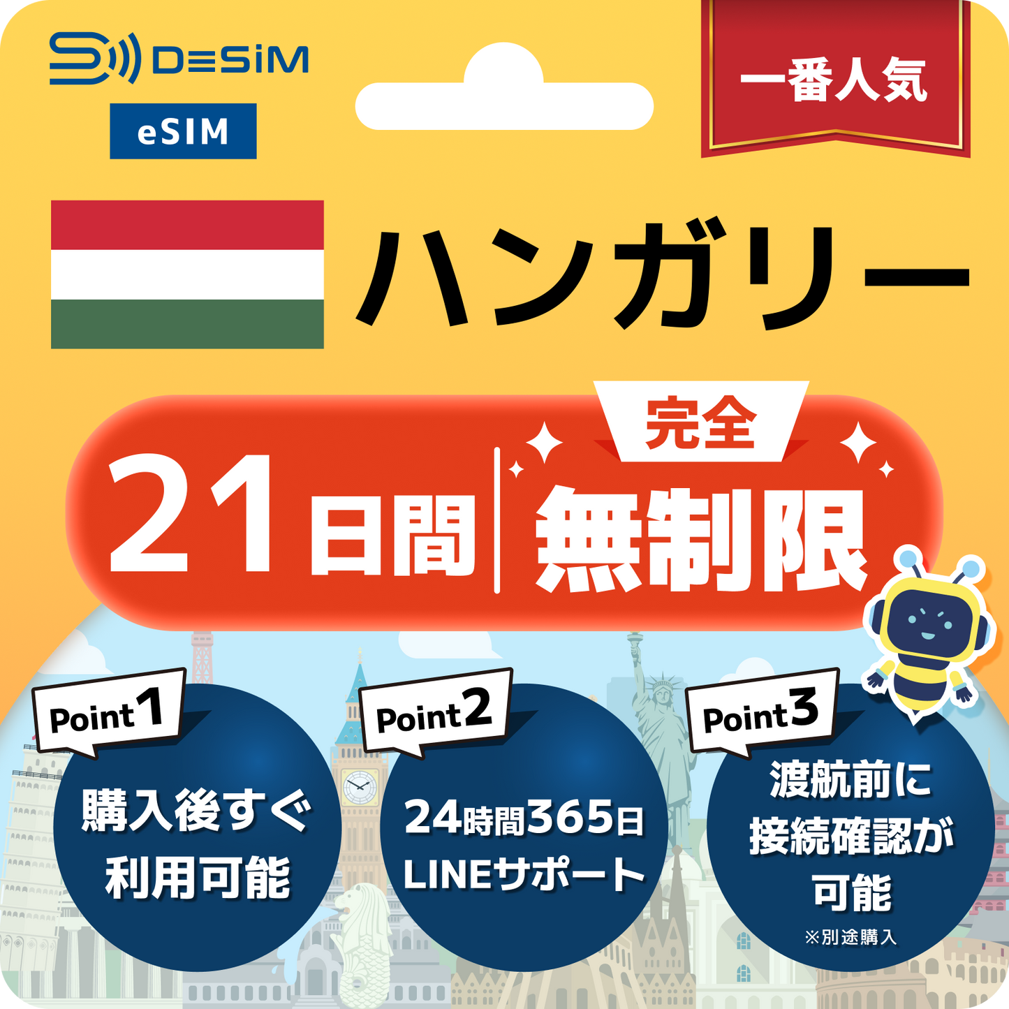 ハンガリー eSIM（1~30日間） 完全無制限eSIM 即日開通 テザリング対応