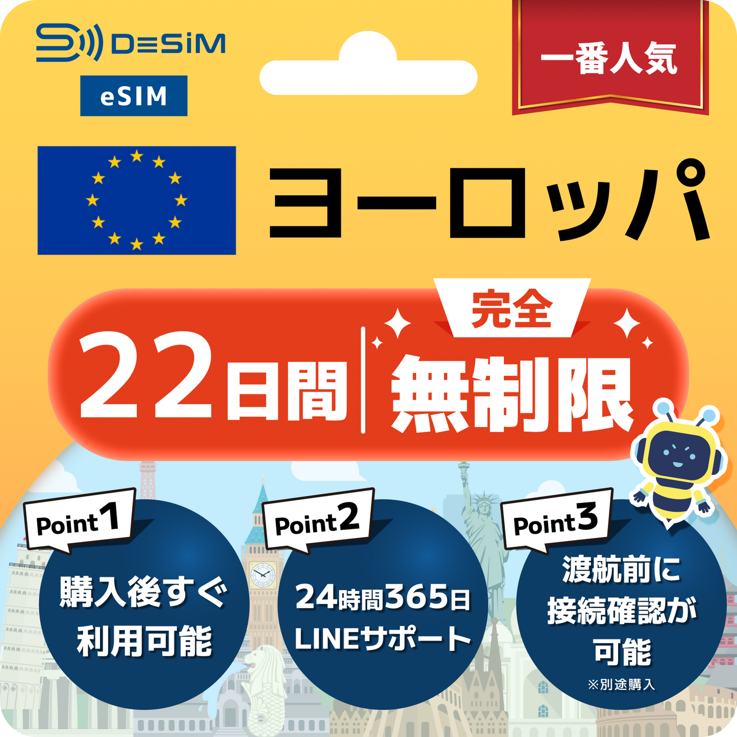 ヨーロッパ eSIM（1~30日間） 完全無制限eSIM 即日開通 テザリング対応
