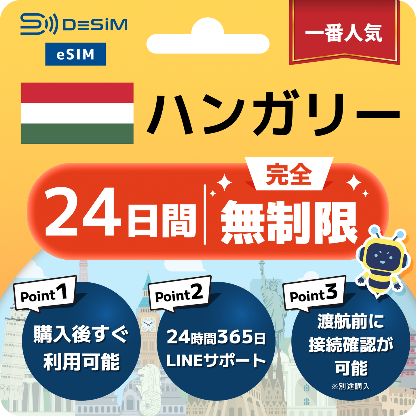 ハンガリー eSIM（1~30日間） 完全無制限eSIM 即日開通 テザリング対応
