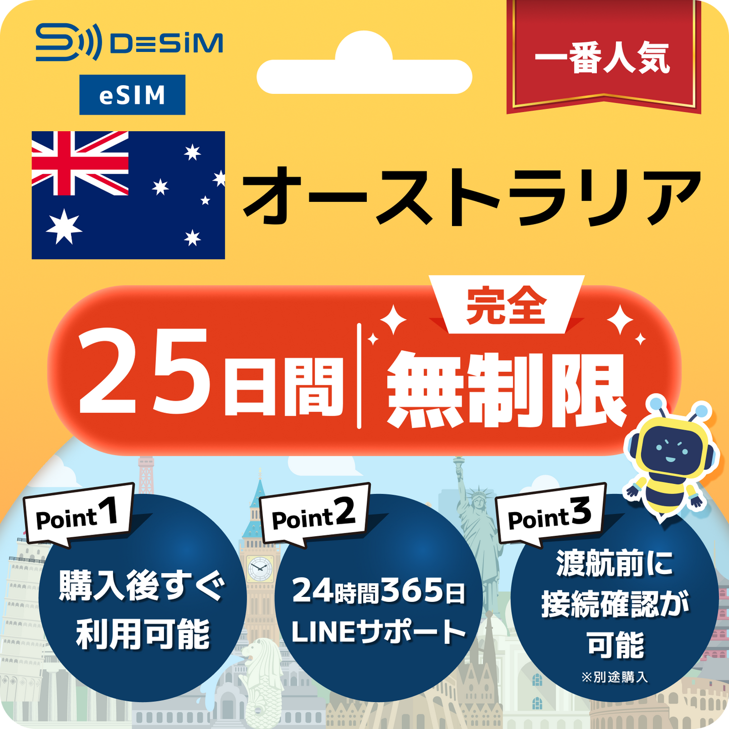 オーストラリア eSIM（1~35日間） 完全無制限eSIM 即日開通 テザリング対応