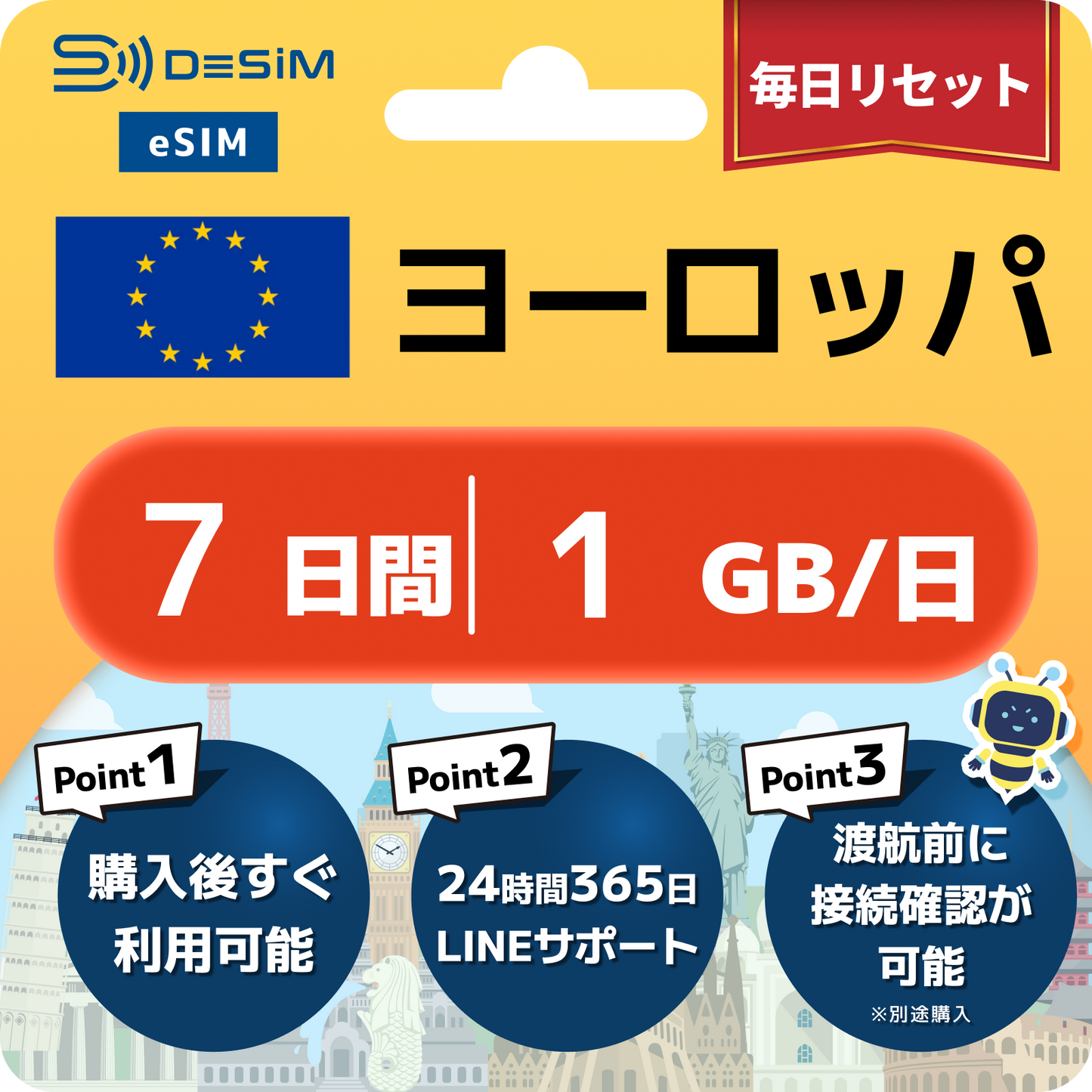 ヨーロッパ eSIM（ 1~10日間）500MB～50GB選択可能 即日開通 テザリング対応