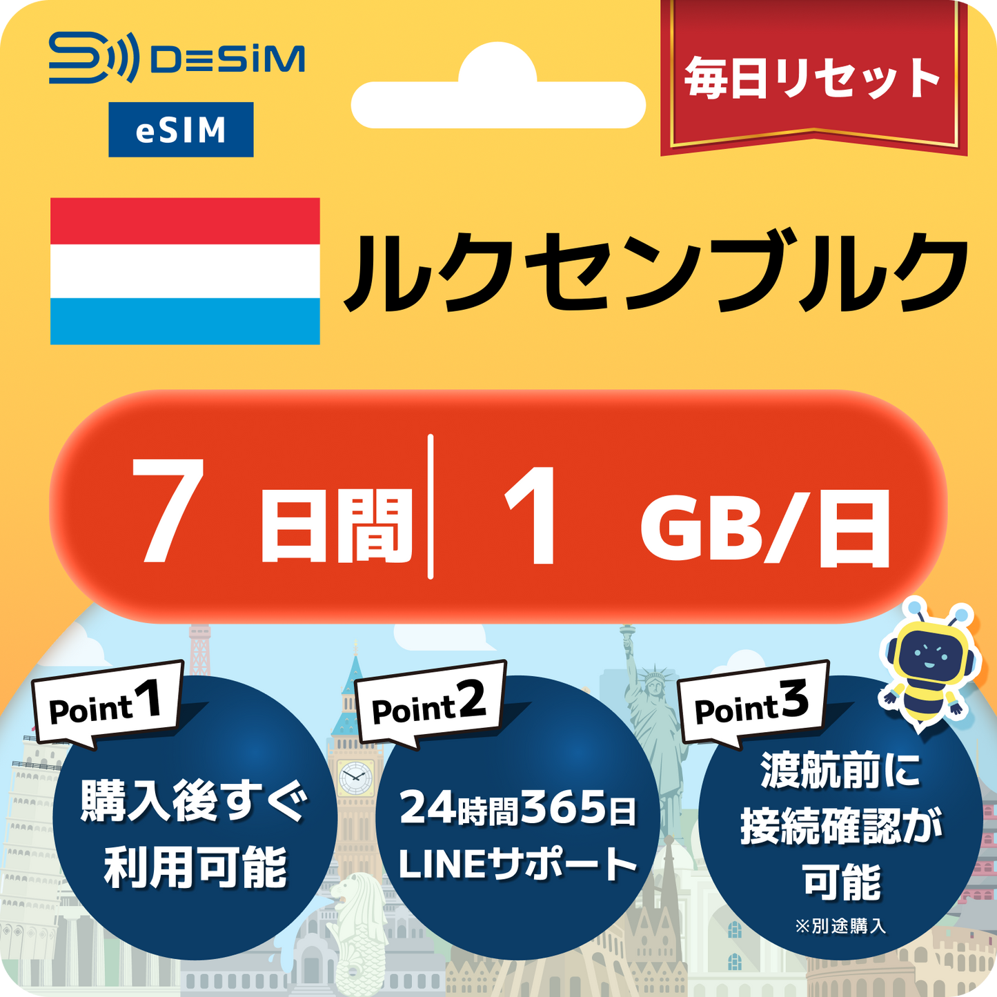 ルクセンブルク eSIM（ 1~10日間）500MB～50GB選択可能 即日開通 テザリング対応