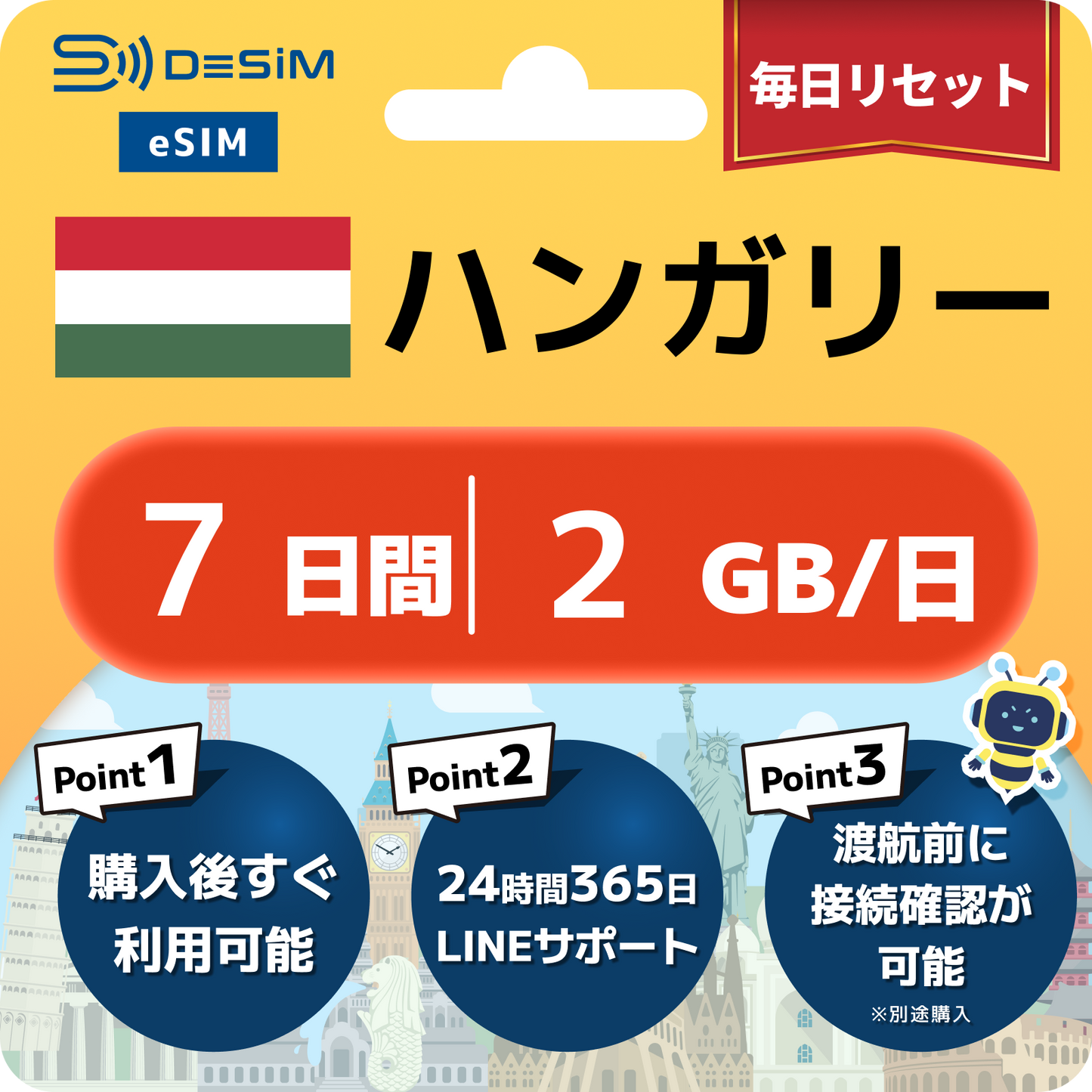 ハンガリー eSIM（ 1~10日間）500MB～50GB選択可能 即日開通 テザリング対応