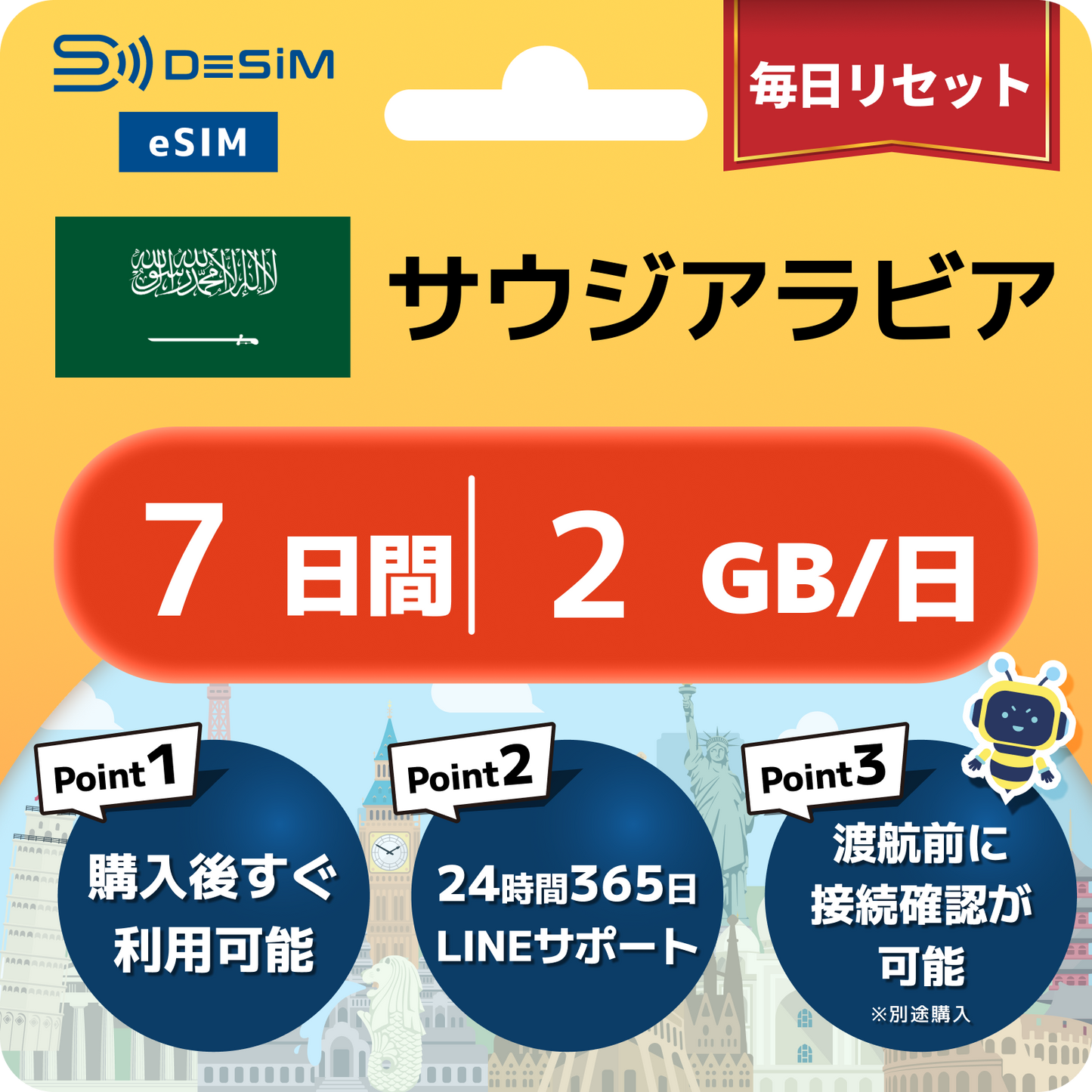 サウジアラビア eSIM（ 1~10日間）500MB～50GB選択可能 即日開通 テザリング対応