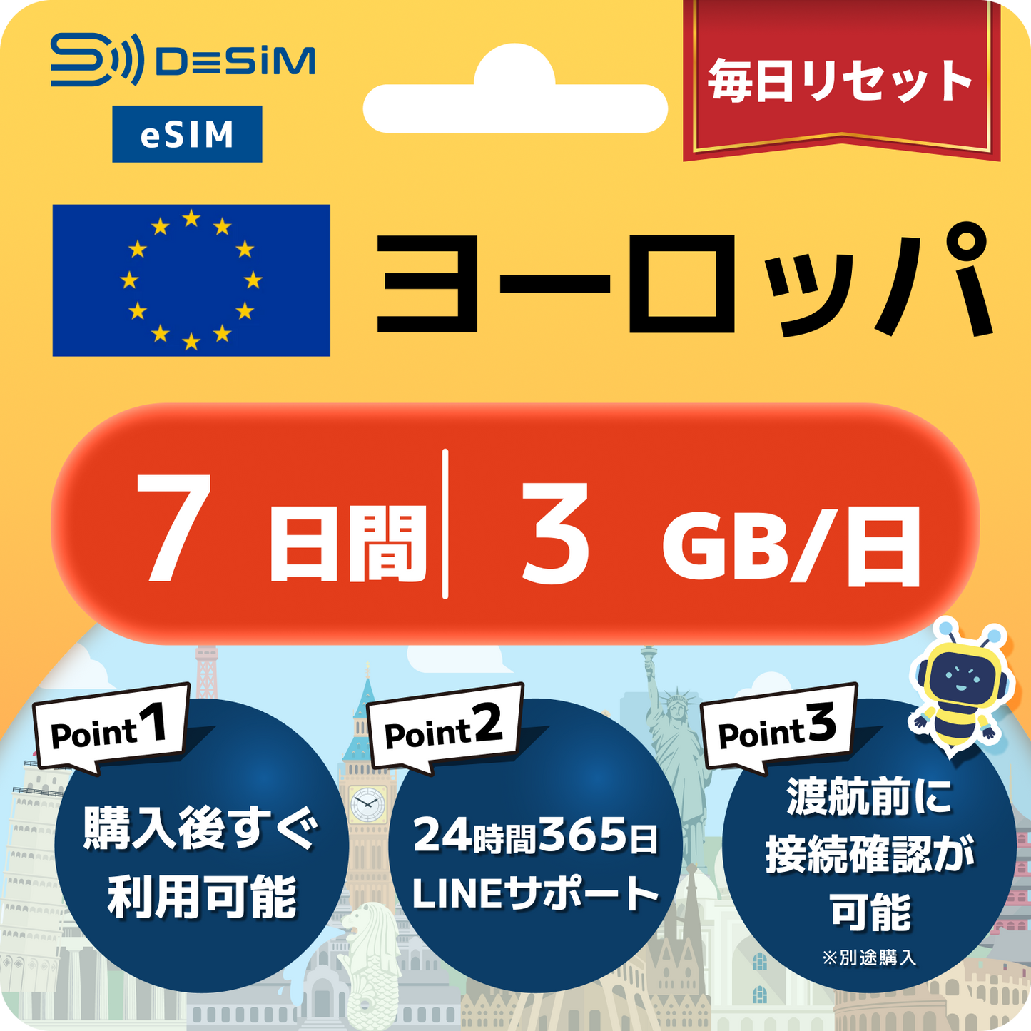 ヨーロッパ eSIM（ 1~10日間）500MB～50GB選択可能 即日開通 テザリング対応