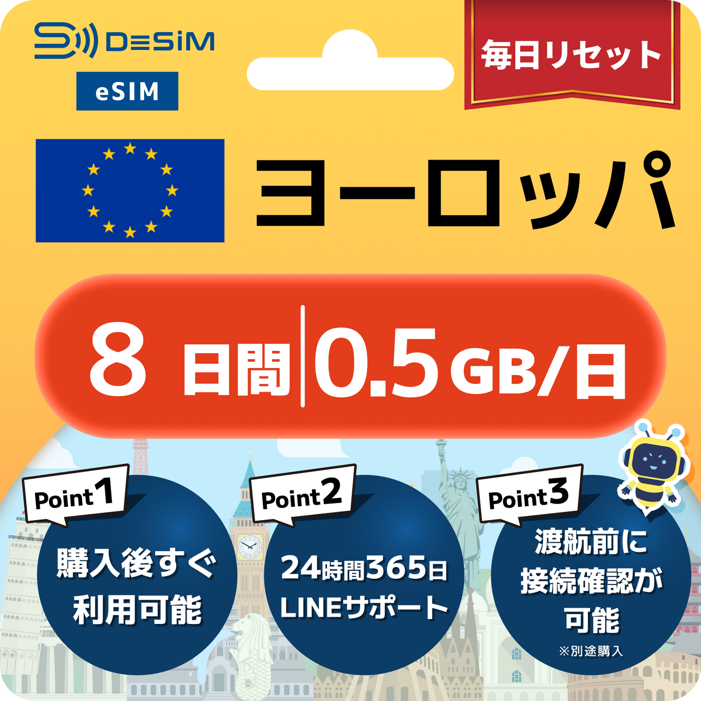 ヨーロッパ eSIM（ 1~10日間）500MB～50GB選択可能 即日開通 テザリング対応