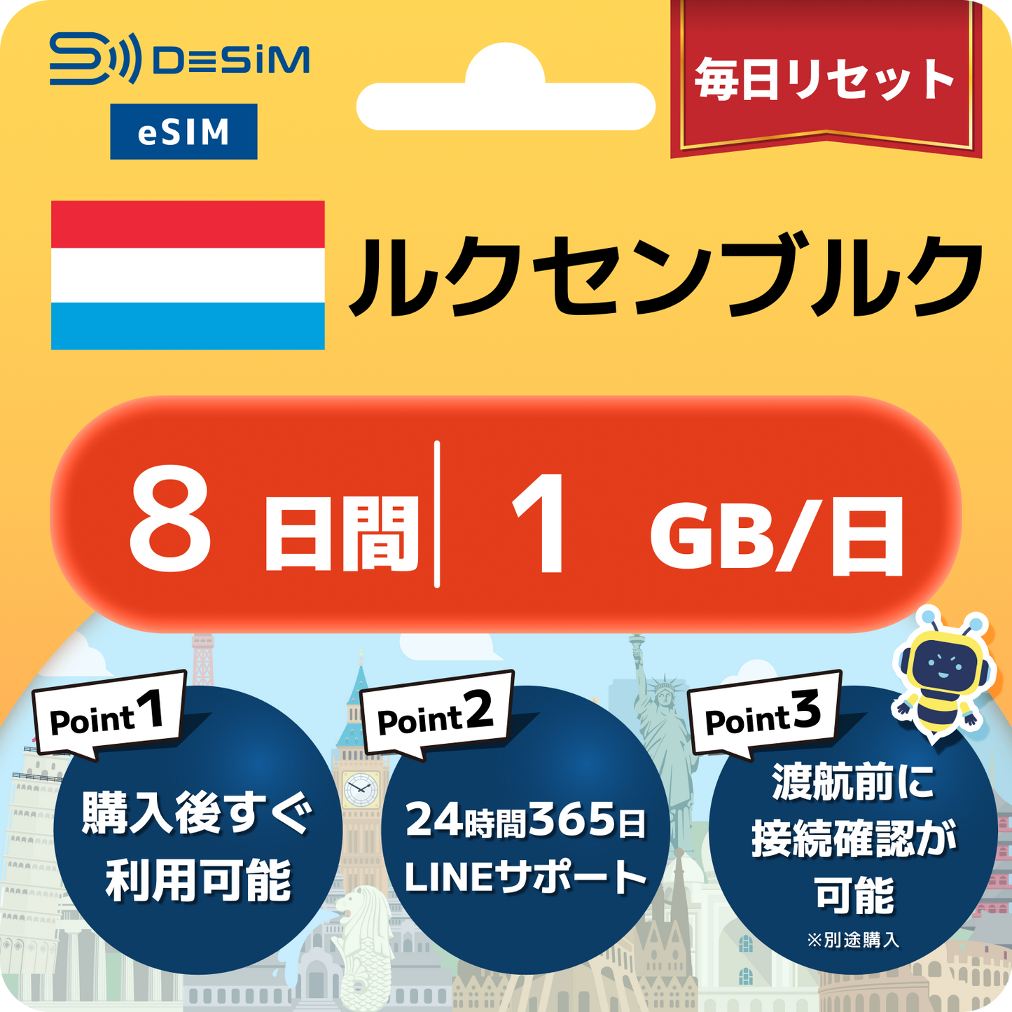 ルクセンブルク eSIM（ 1~10日間）500MB～50GB選択可能 即日開通 テザリング対応