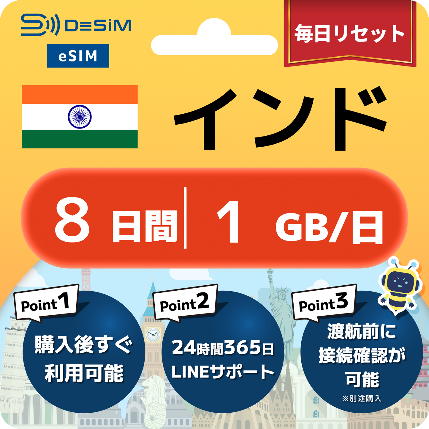 インド eSIM（ 1~10日間）500MB～50GB選択可能 即日開通 テザリング対応
