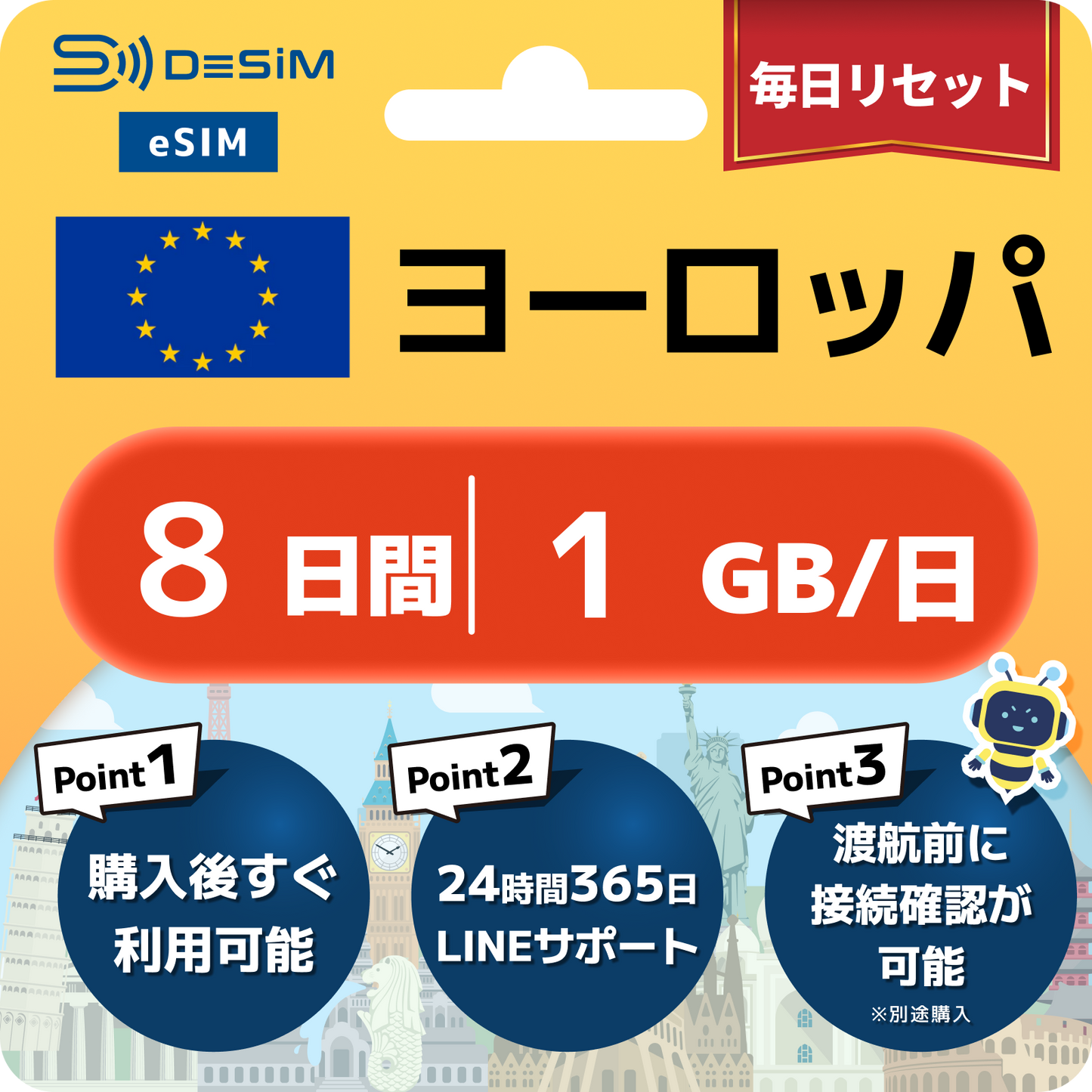ヨーロッパ eSIM（ 1~10日間）500MB～50GB選択可能 即日開通 テザリング対応