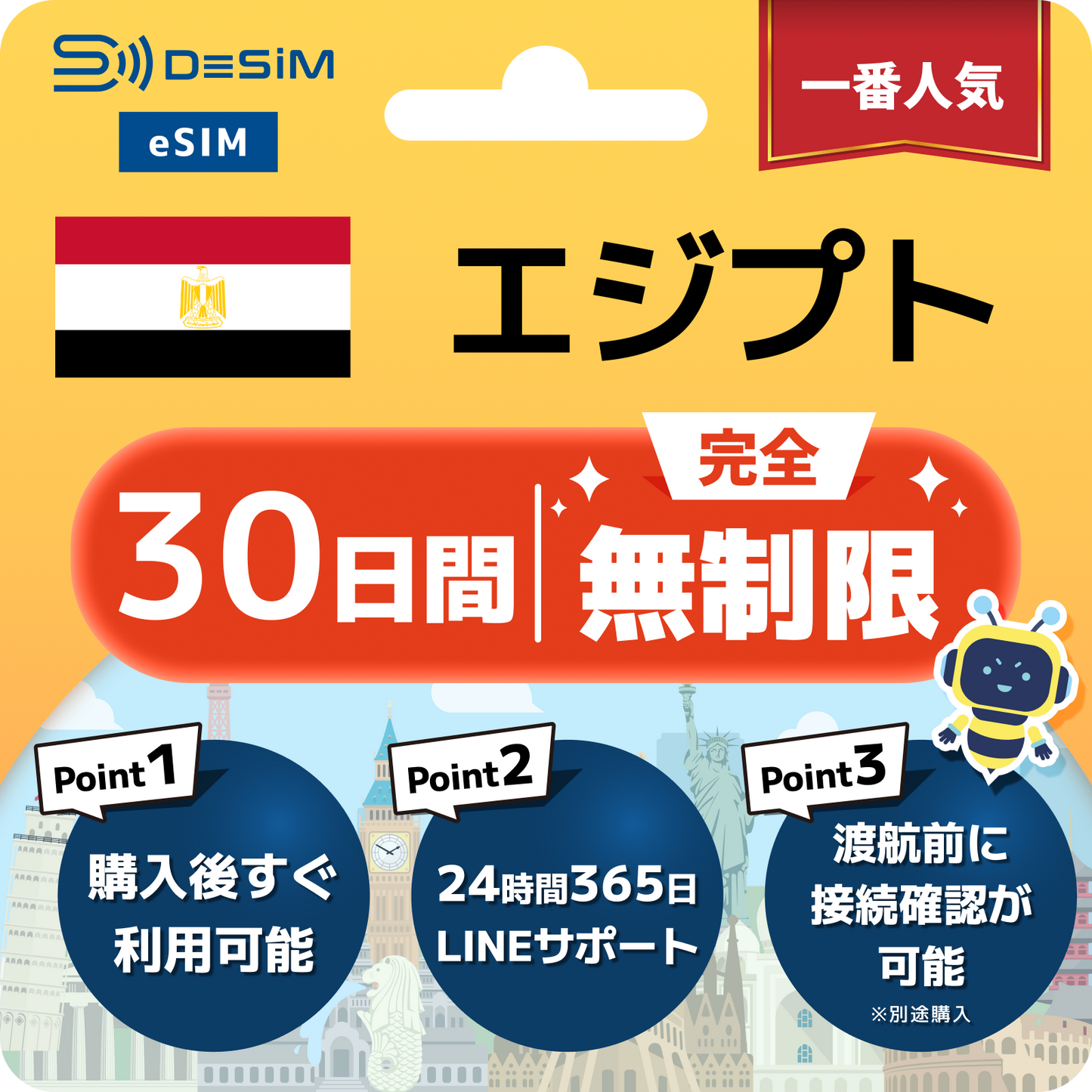 エジプト eSIM 1～30日間
