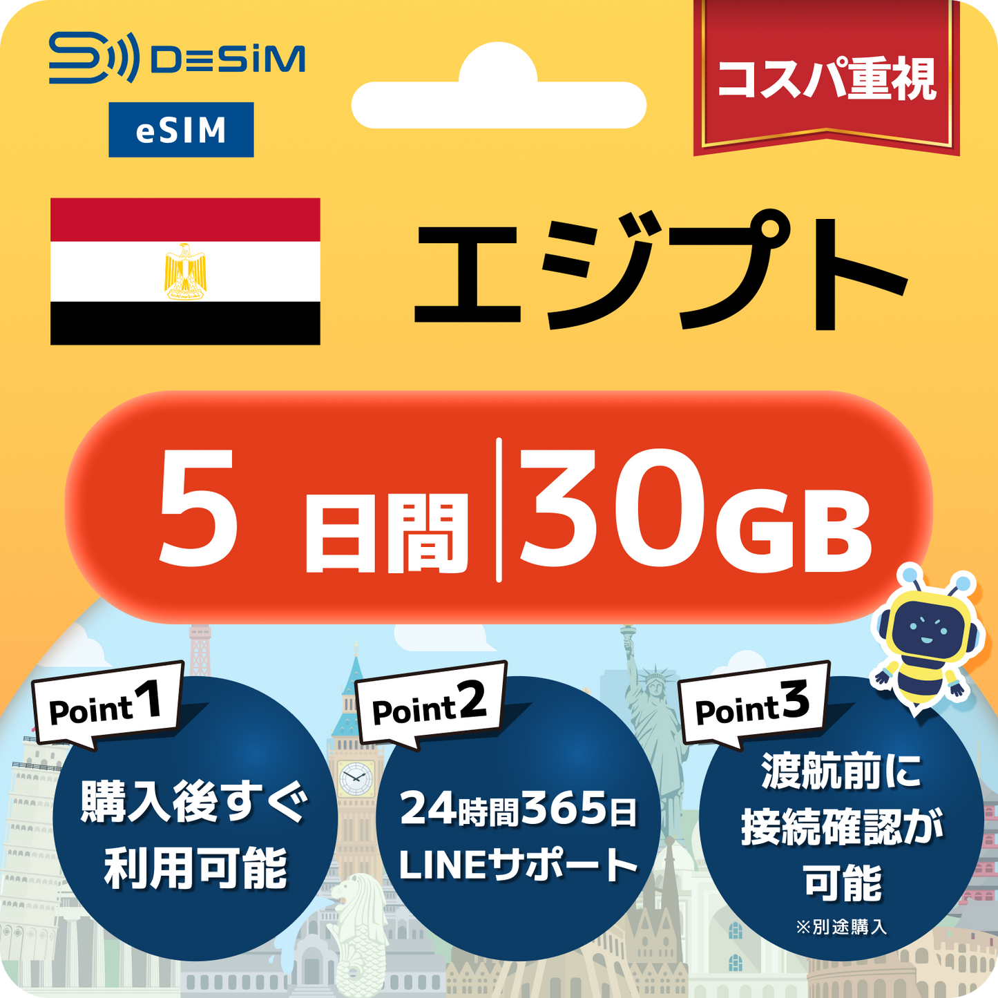 エジプト eSIM 1～30日間