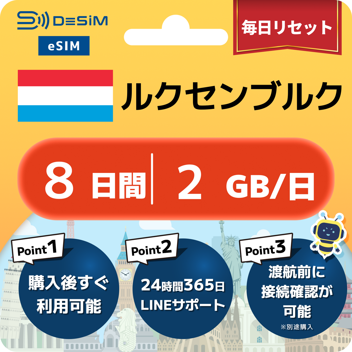 ルクセンブルク eSIM（ 1~10日間）500MB～50GB選択可能 即日開通 テザリング対応